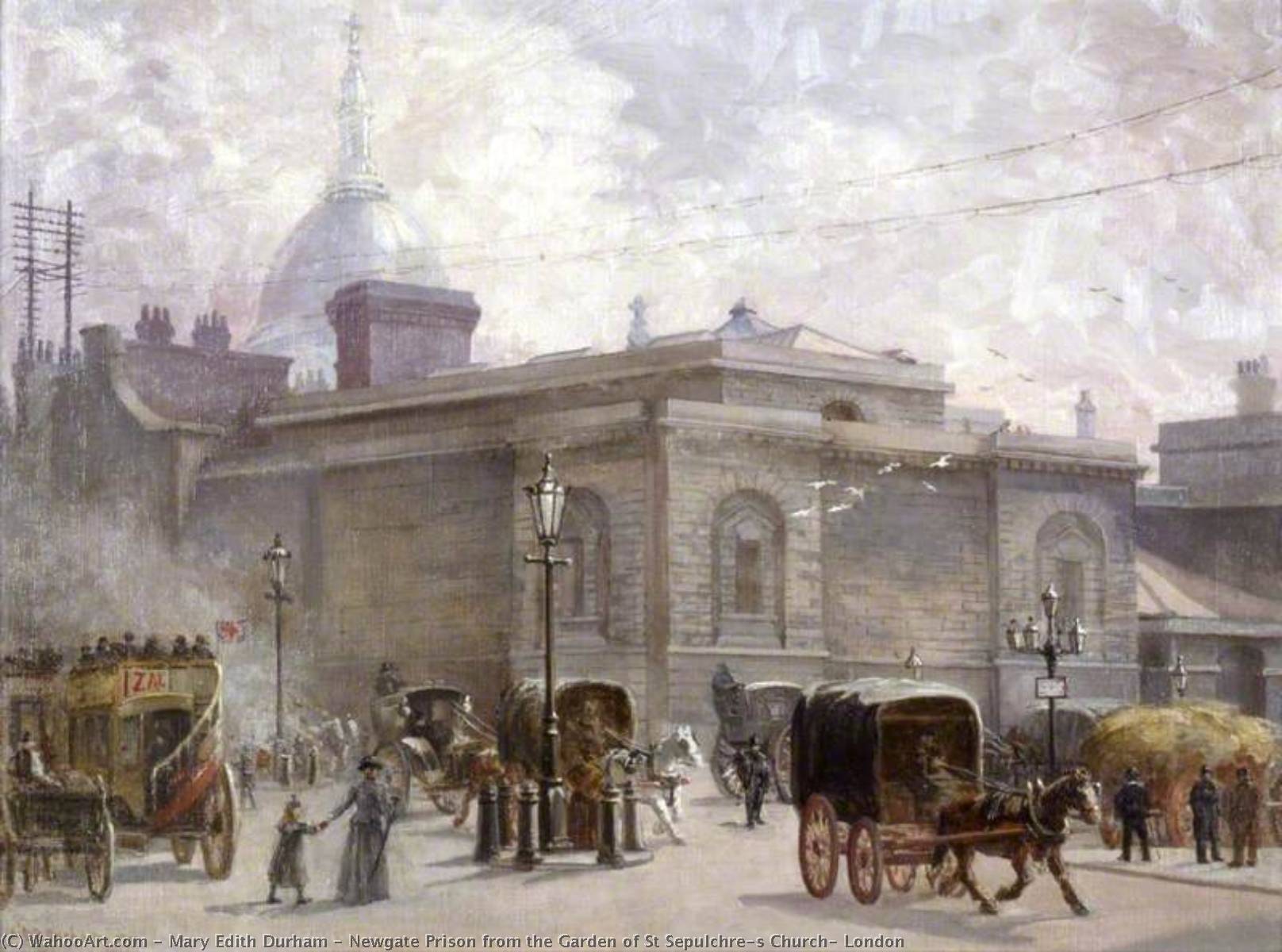 Wikioo.org - The Encyclopedia of Fine Arts - Painting, Artwork by Mary Edith Durham - Newgate Prison from the Garden of St Sepulchre's Church, London