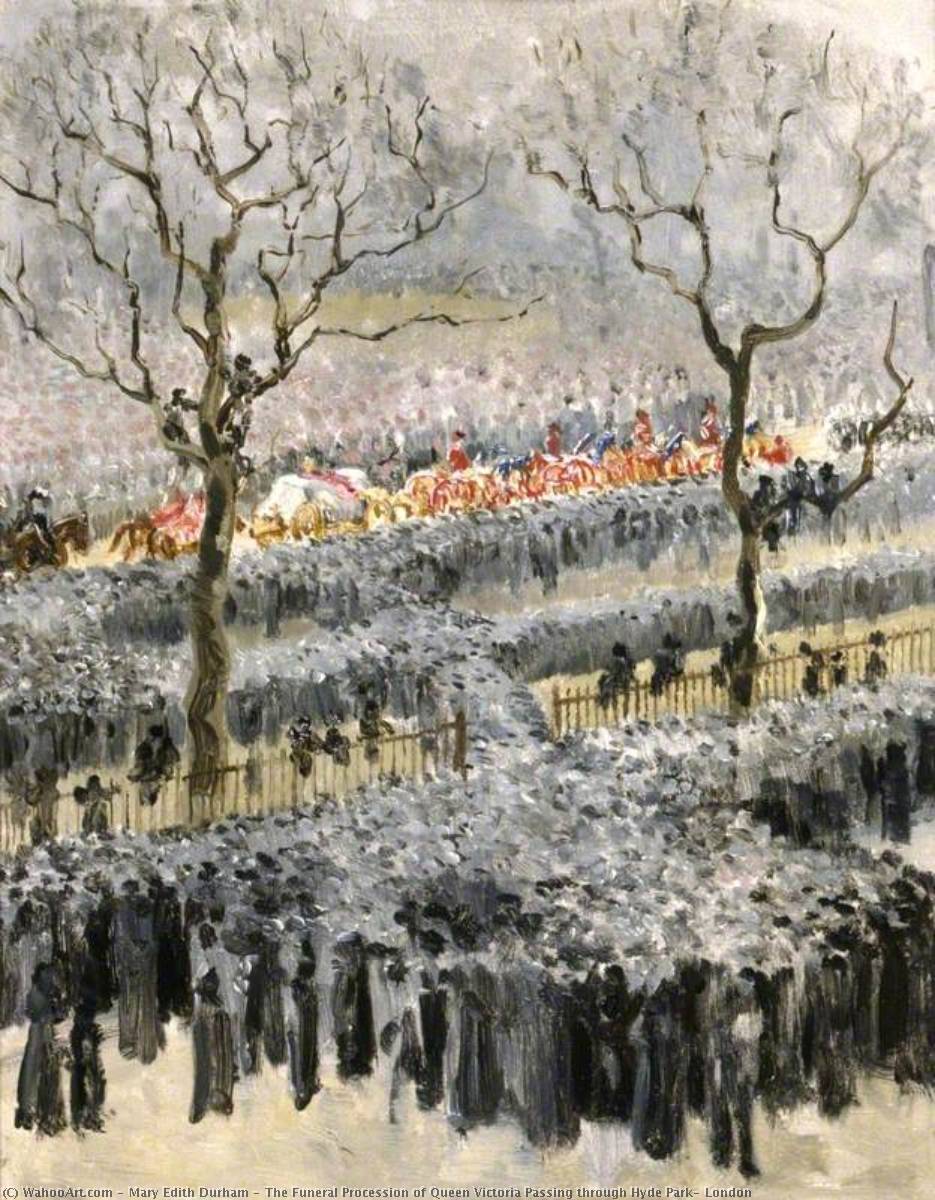 Wikioo.org - The Encyclopedia of Fine Arts - Painting, Artwork by Mary Edith Durham - The Funeral Procession of Queen Victoria Passing through Hyde Park, London
