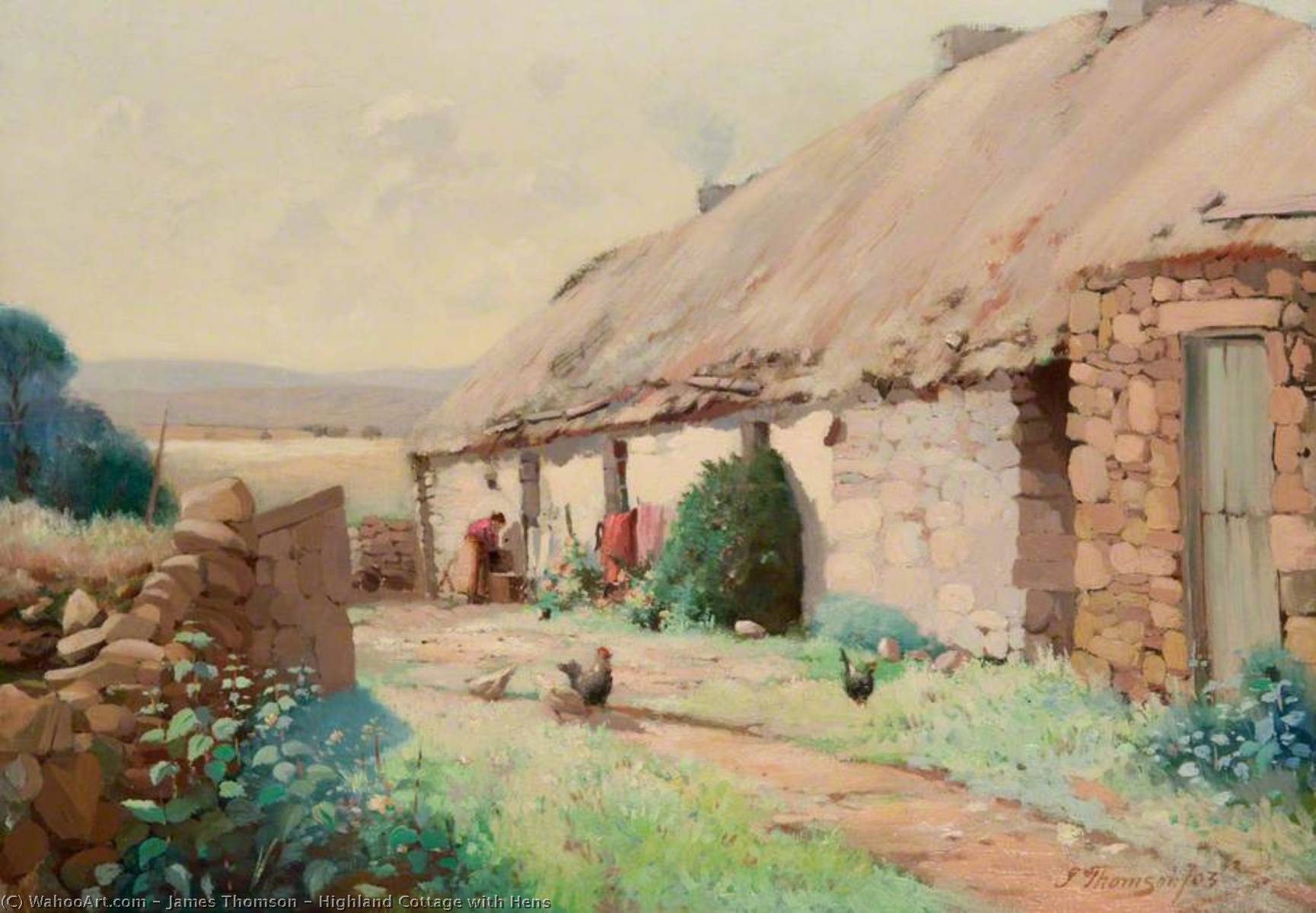 Wikioo.org - The Encyclopedia of Fine Arts - Painting, Artwork by James Thomson - Highland Cottage with Hens