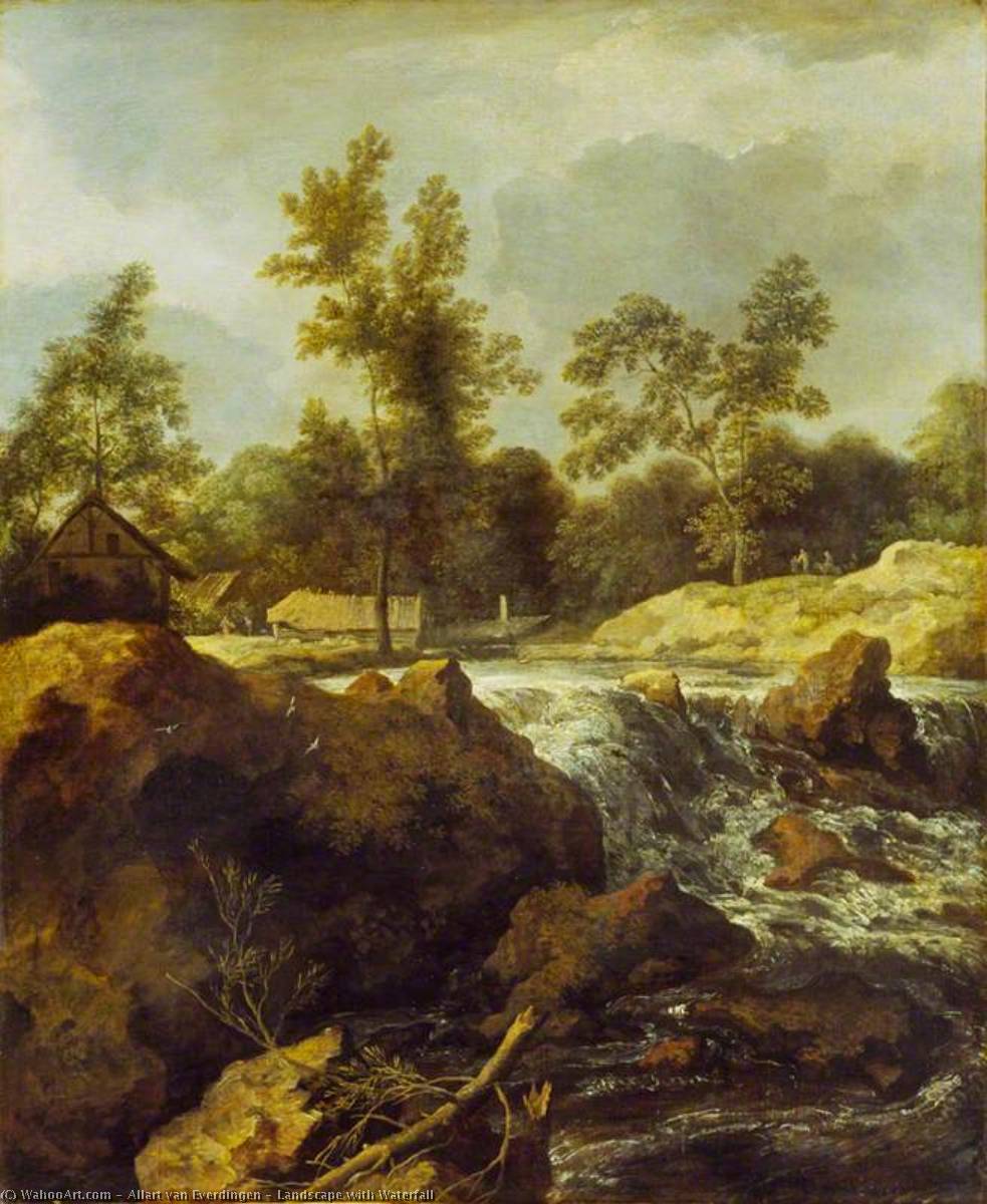 Wikioo.org - The Encyclopedia of Fine Arts - Painting, Artwork by Allart Van Everdingen - Landscape with Waterfall
