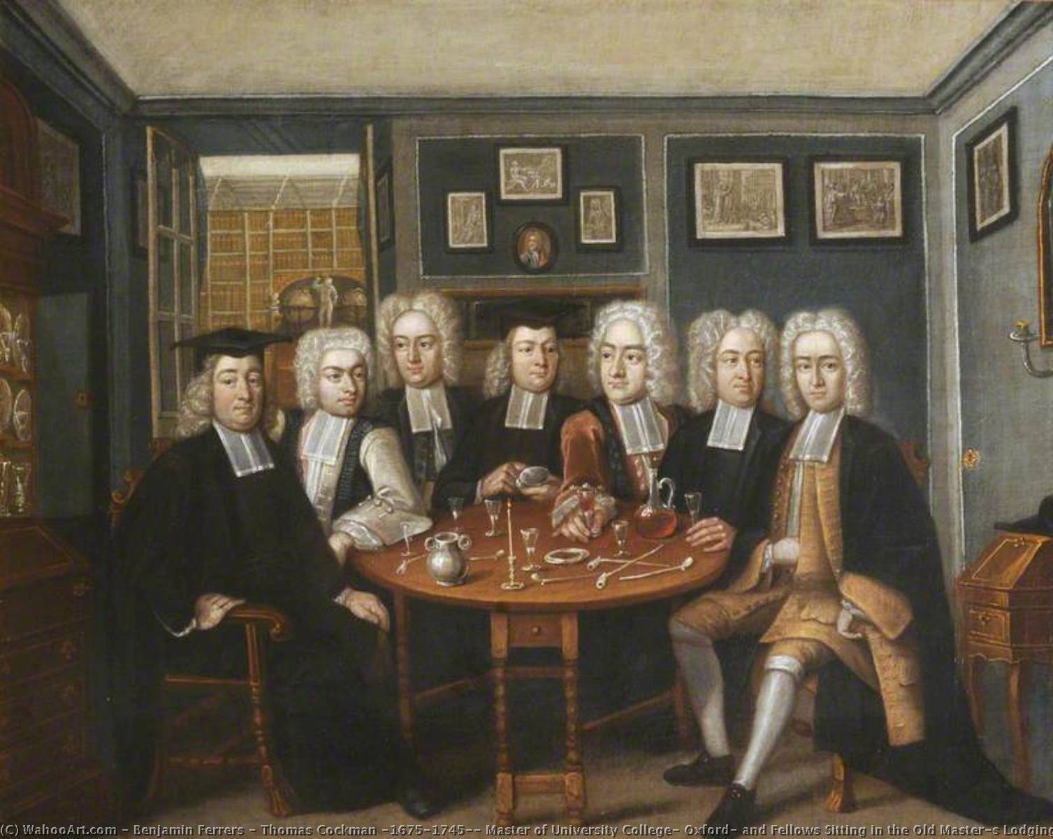 Wikioo.org - The Encyclopedia of Fine Arts - Painting, Artwork by Benjamin Ferrers - Thomas Cockman (1675–1745), Master of University College, Oxford, and Fellows Sitting in the Old Master's Lodgings