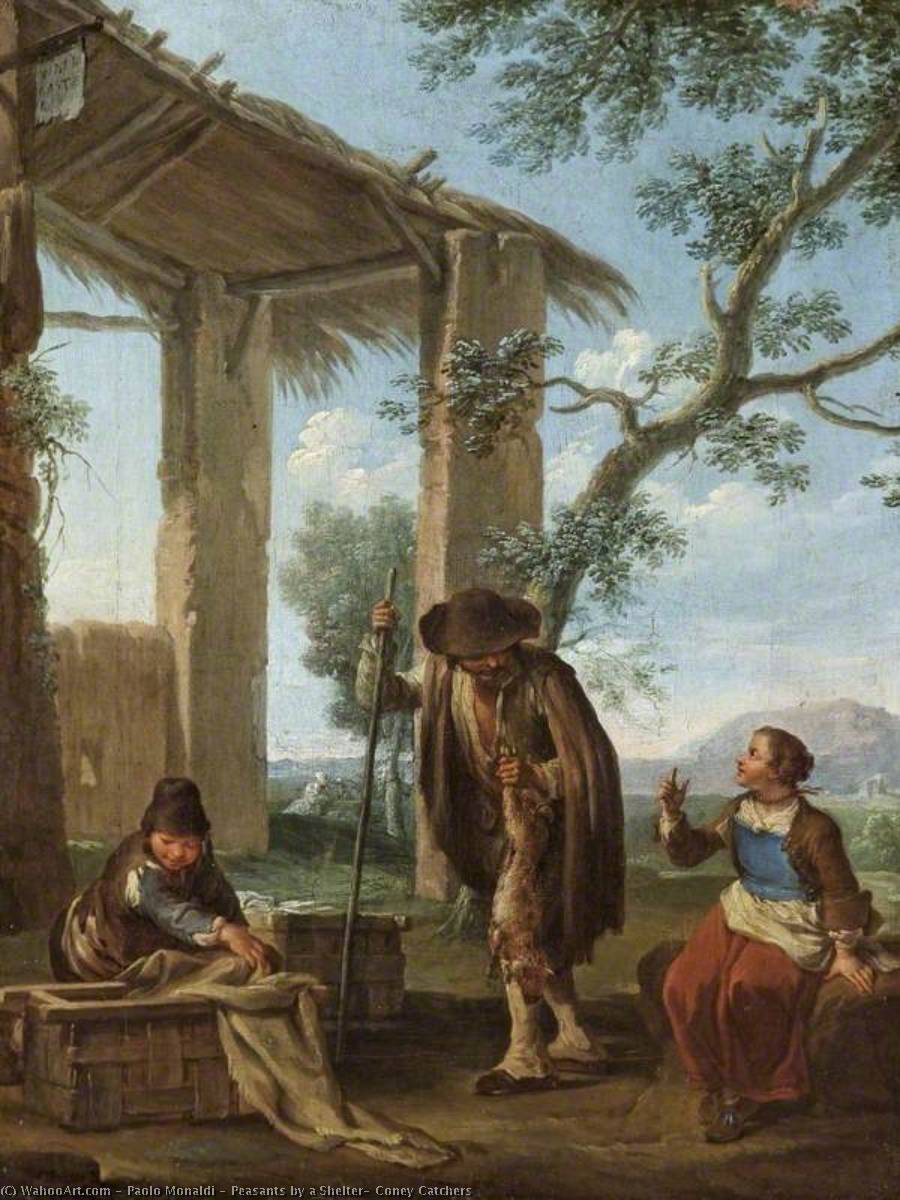 Wikioo.org - The Encyclopedia of Fine Arts - Painting, Artwork by Paolo Monaldi - Peasants by a Shelter, Coney Catchers