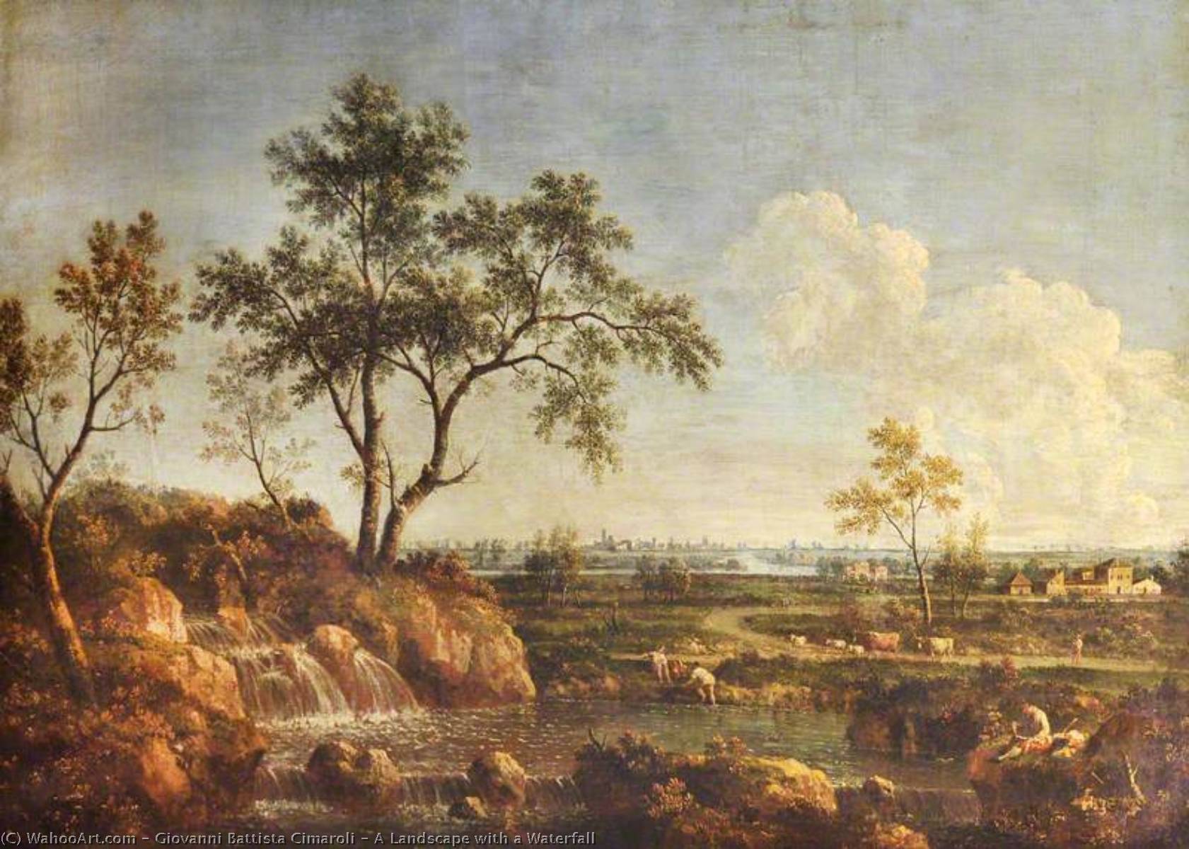 Wikioo.org - The Encyclopedia of Fine Arts - Painting, Artwork by Giovanni Battista Cimaroli - A Landscape with a Waterfall