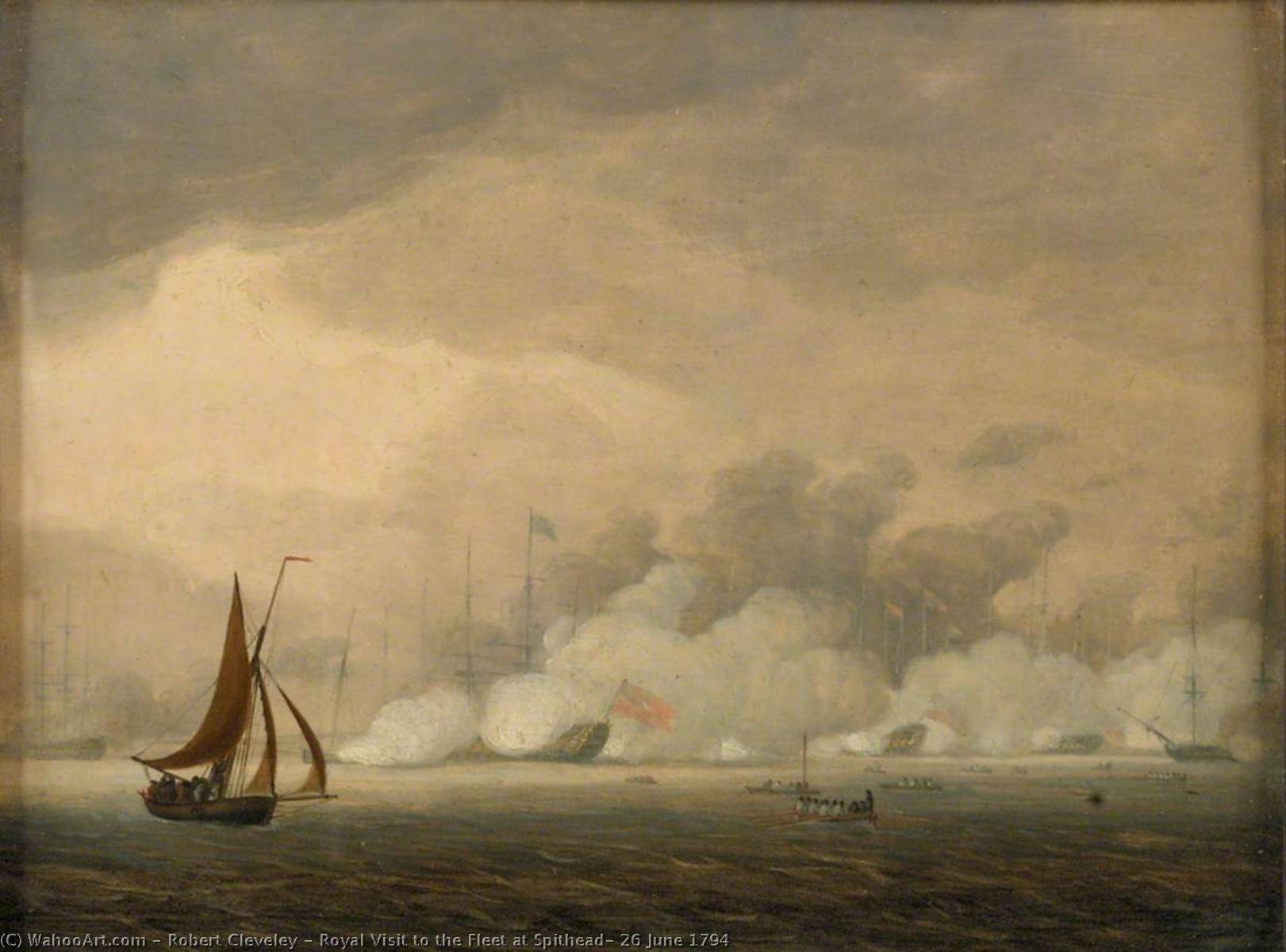 Wikioo.org – La Enciclopedia de las Bellas Artes - Pintura, Obras de arte de Robert Cleveley - Real Visitar a la flota en spithead , 26 Junio 1794