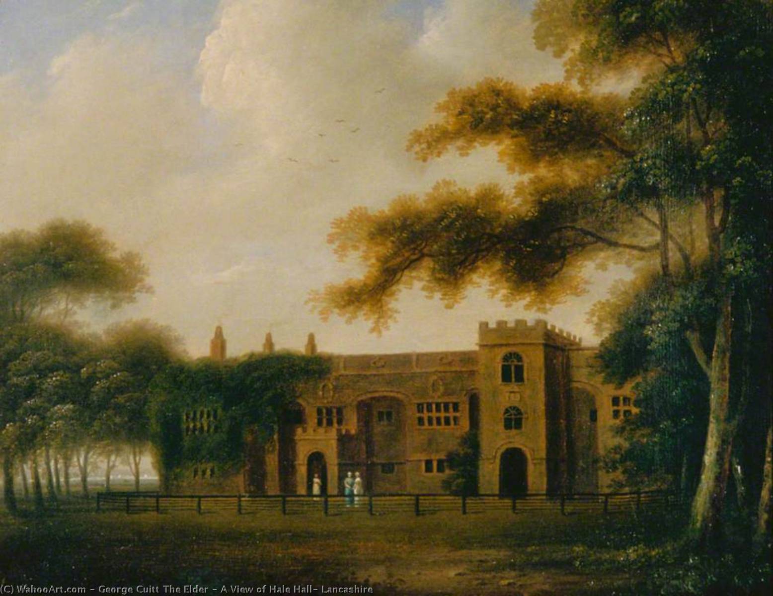 Wikioo.org - The Encyclopedia of Fine Arts - Painting, Artwork by George Cuitt The Elder - A View of Hale Hall, Lancashire