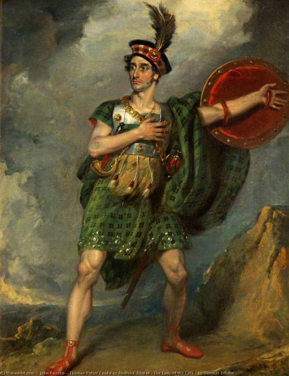 Wikioo.org - The Encyclopedia of Fine Arts - Painting, Artwork by John Boaden - Thomas Potter Cooke as Roderick Dhu in 'The Lady of the Lake' by Thomas Dibdin
