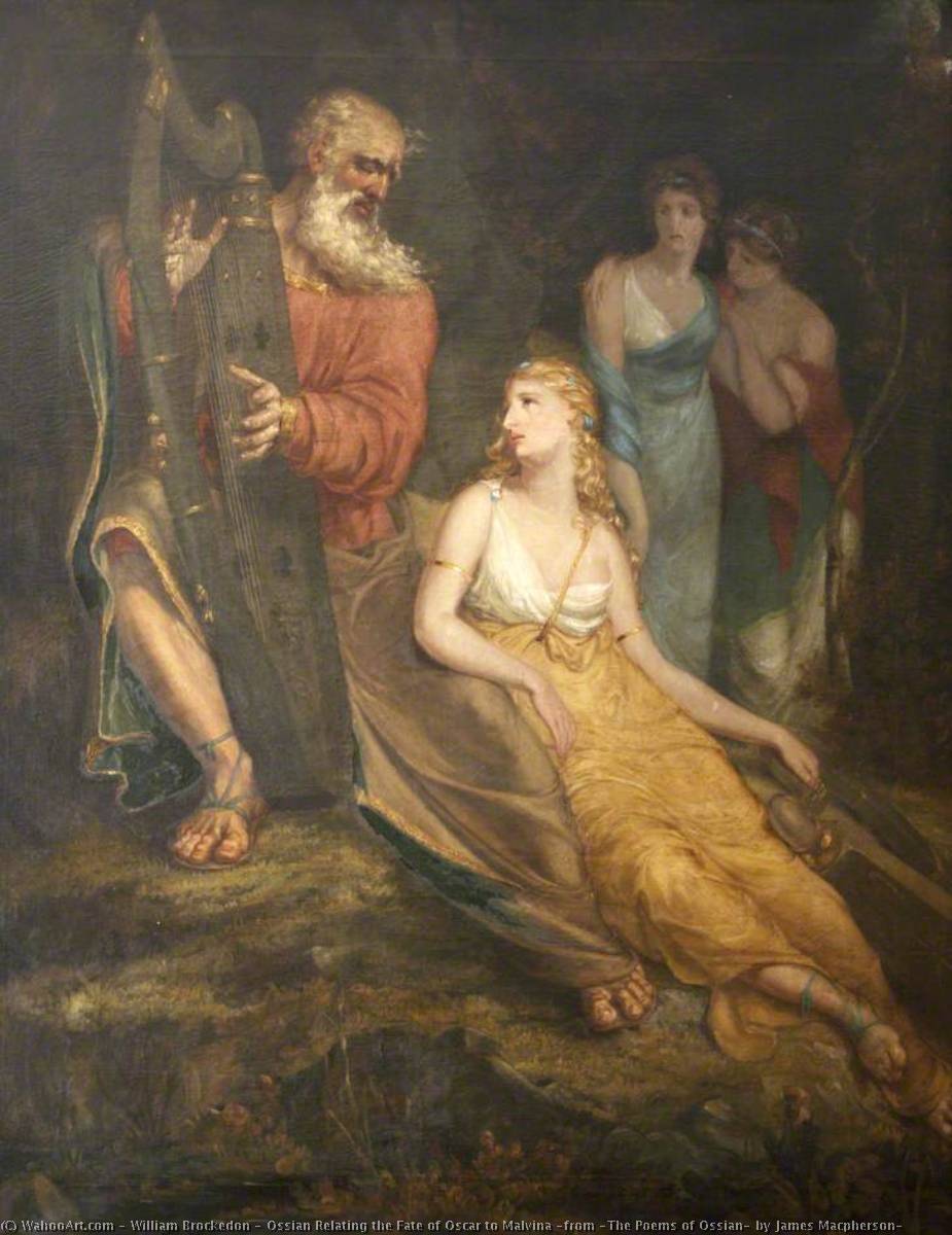 Wikioo.org - The Encyclopedia of Fine Arts - Painting, Artwork by William Brockedon - Ossian Relating the Fate of Oscar to Malvina (from 'The Poems of Ossian' by James Macpherson)