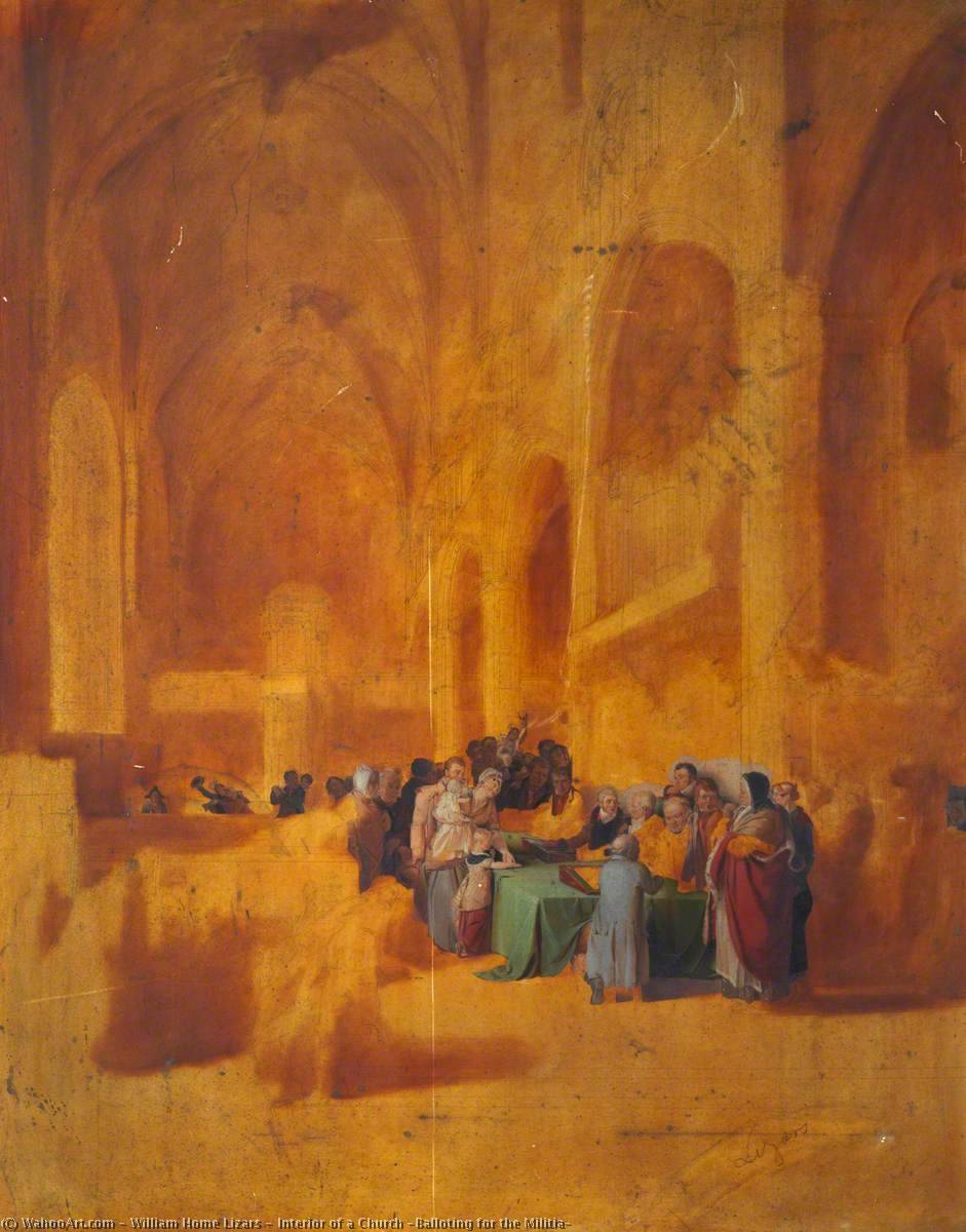 WikiOO.org - Encyclopedia of Fine Arts - Lukisan, Artwork William Home Lizars - Interior of a Church (Balloting for the Militia)
