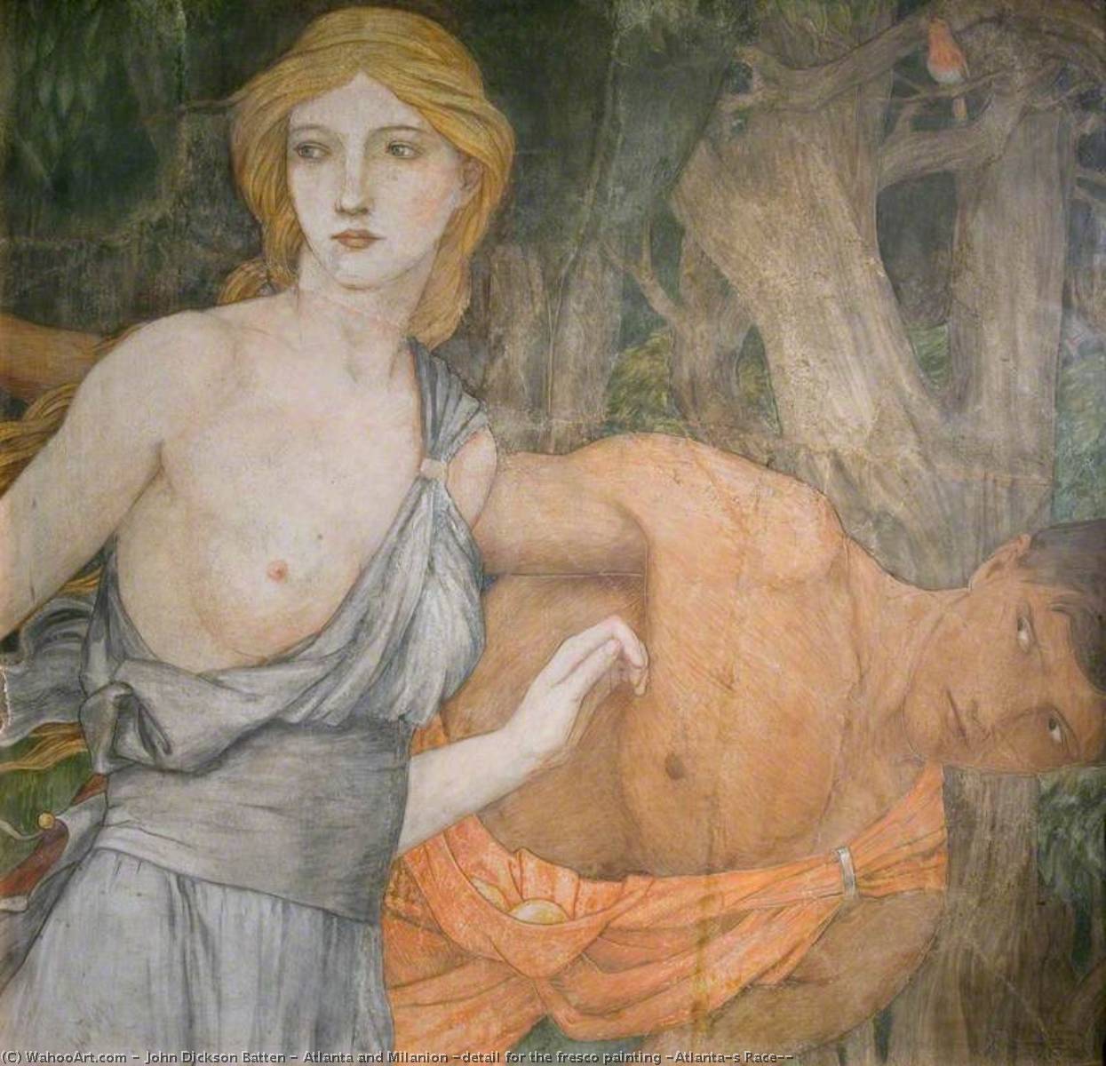 Wikioo.org - The Encyclopedia of Fine Arts - Painting, Artwork by John Dickson Batten - Atlanta and Milanion (detail for the fresco painting 'Atlanta's Race')