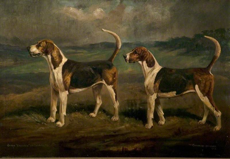 Wikioo.org - The Encyclopedia of Fine Arts - Painting, Artwork by Cuthbert Bradley - Quorn Hounds, 'Cruiser' and 'Woeful'