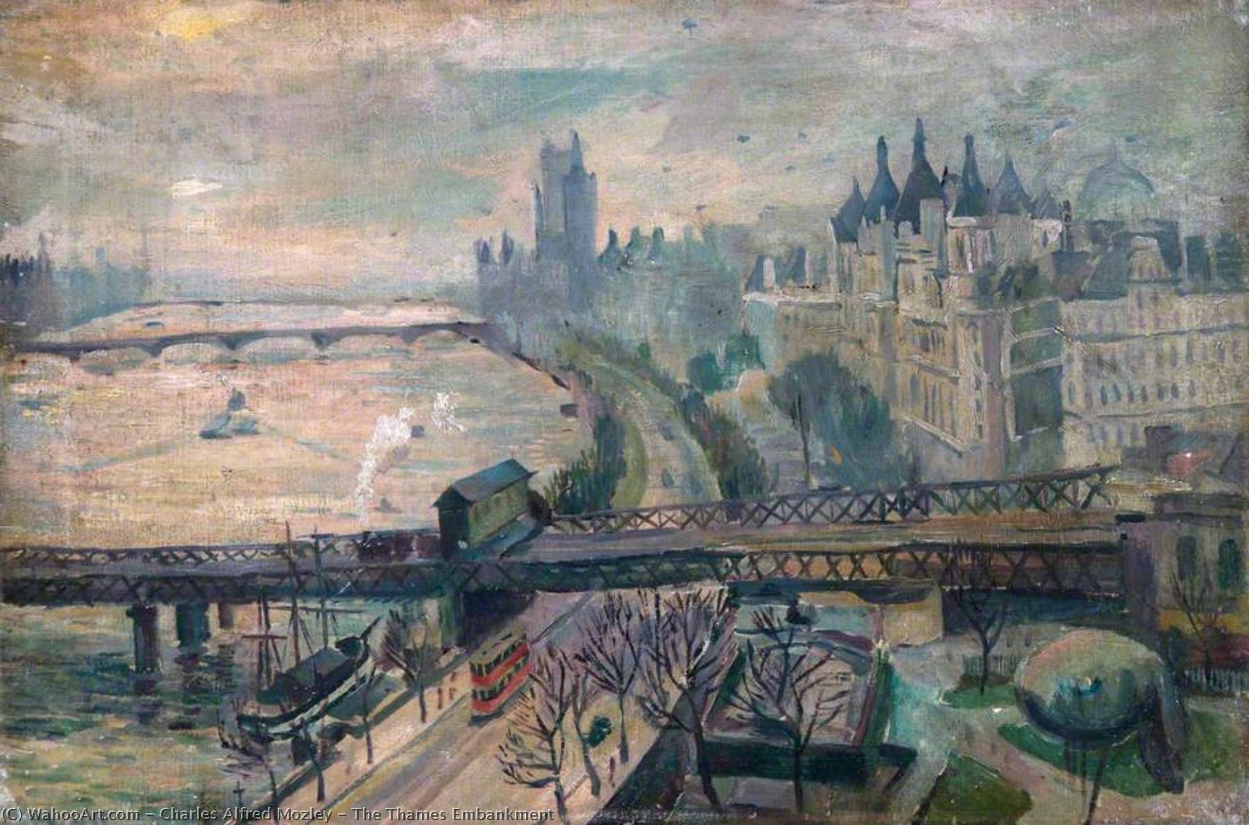 Wikioo.org - The Encyclopedia of Fine Arts - Painting, Artwork by Charles Alfred Mozley - The Thames Embankment