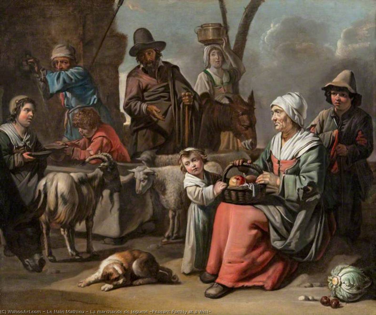 Wikioo.org - The Encyclopedia of Fine Arts - Painting, Artwork by Mathieu Le Nain - La marchande de legume (Peasant Family at a Well)