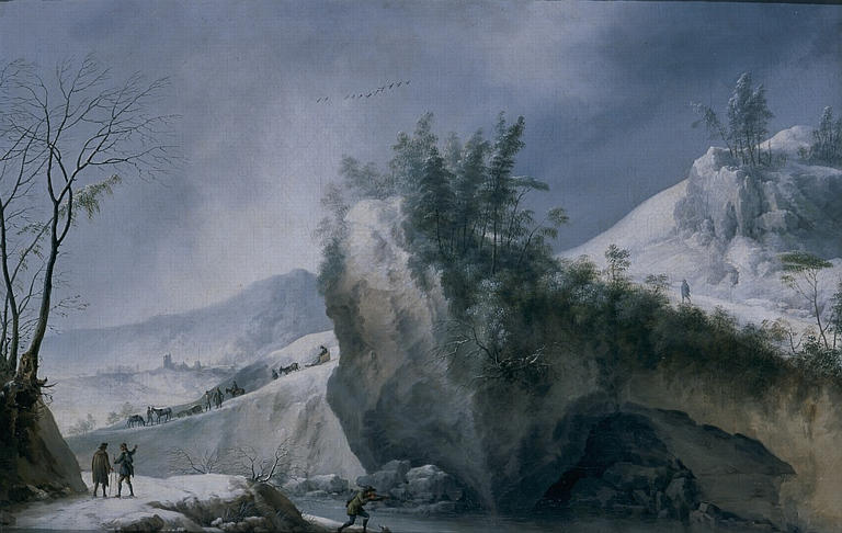 Wikioo.org – L'Encyclopédie des Beaux Arts - Peinture, Oeuvre de Francesco Foschi - Paysage de neige with rochers et voyageurs effet de neige ( Ancien titre )