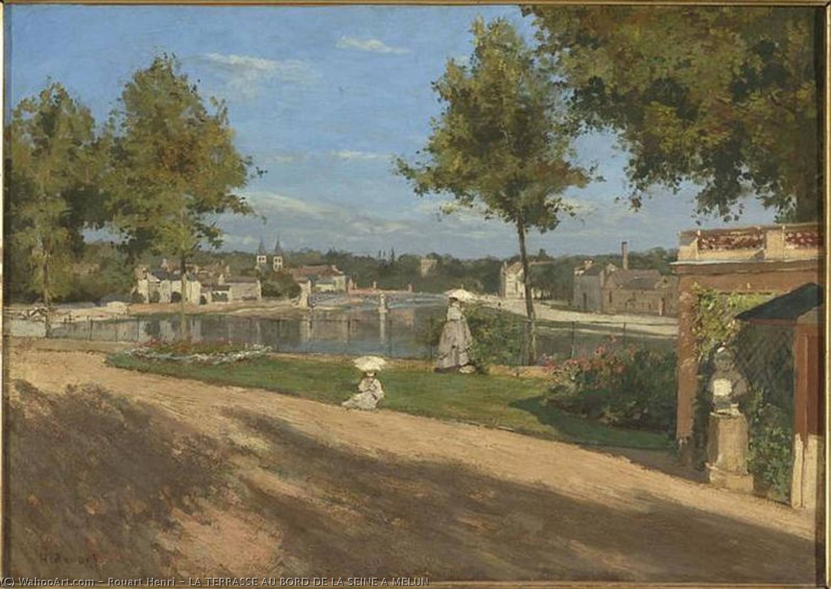 Wikioo.org - The Encyclopedia of Fine Arts - Painting, Artwork by Rouart Henri - LA TERRASSE AU BORD DE LA SEINE A MELUN