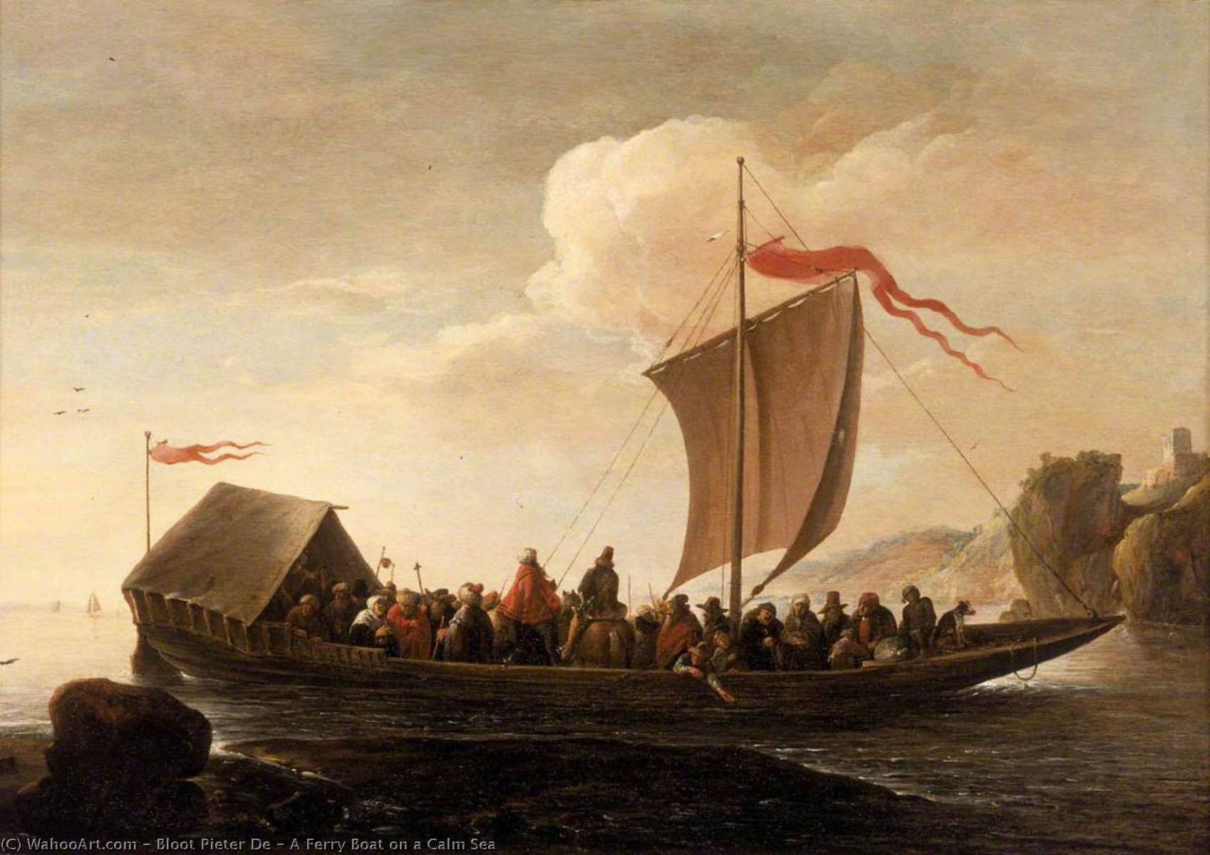 Wikioo.org - The Encyclopedia of Fine Arts - Painting, Artwork by Pieter De Bloot - A Ferry Boat on a Calm Sea