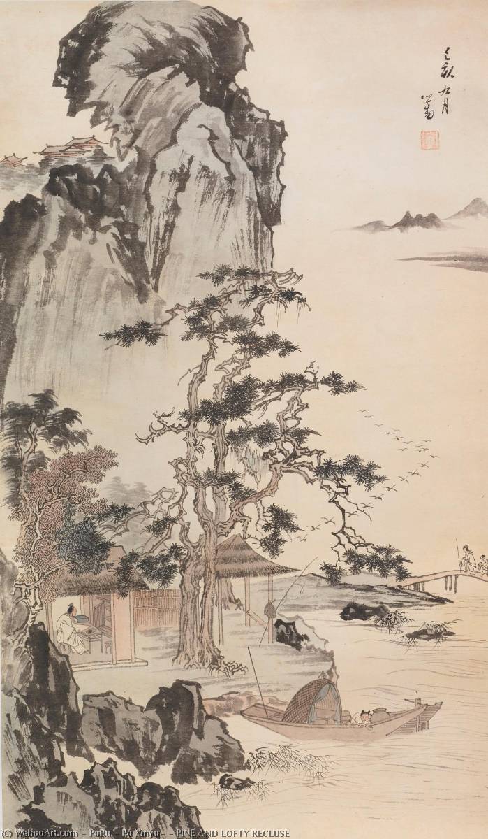 WikiOO.org – 美術百科全書 - 繪畫，作品 Puru ( Pu Xinyu) - 松树 和  高远  隐士