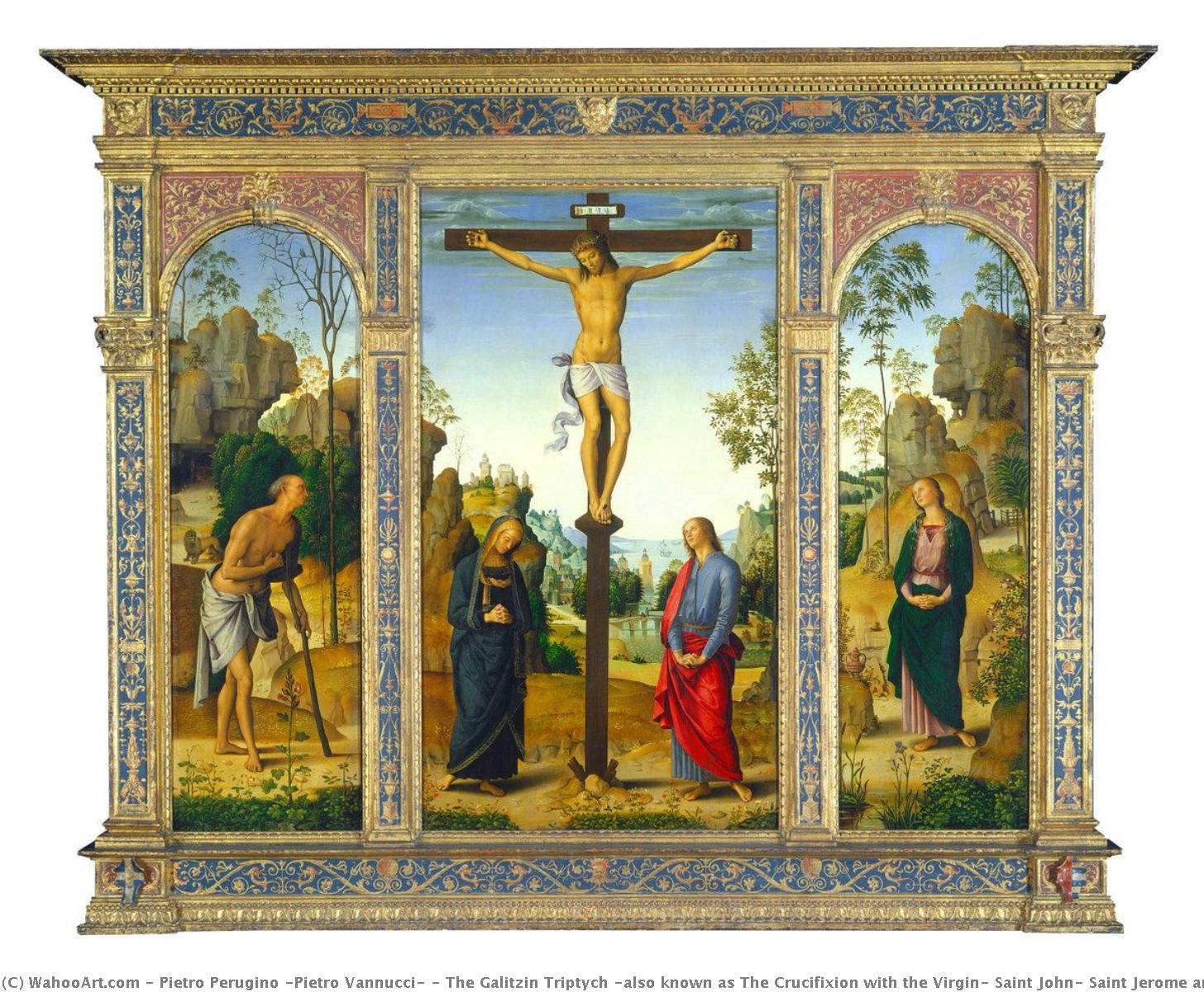 Wikioo.org - The Encyclopedia of Fine Arts - Painting, Artwork by Pietro Perugino (Pietro Vannucci) - The Galitzin Triptych (also known as The Crucifixion with the Virgin, Saint John, Saint Jerome and Mary Magdalene)