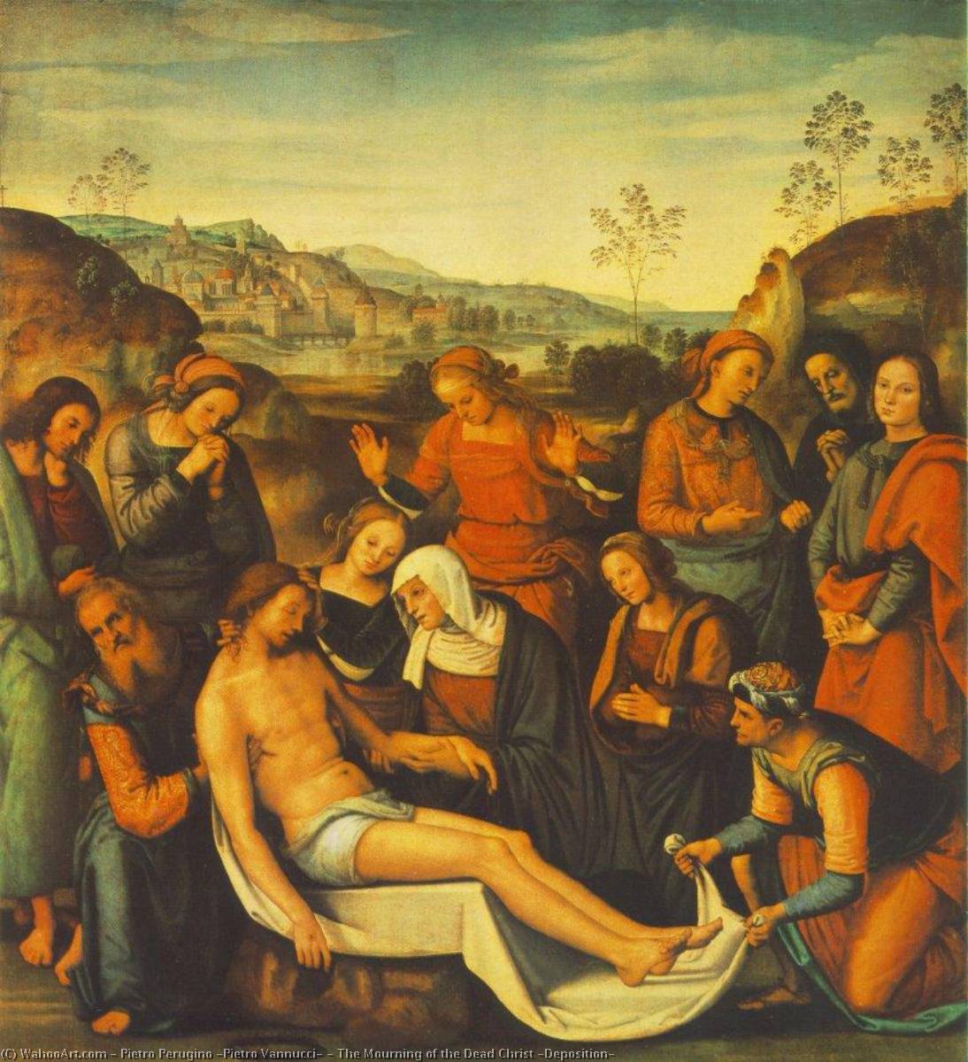 Wikioo.org - สารานุกรมวิจิตรศิลป์ - จิตรกรรม Pietro Perugino (Pietro Vannucci) - The Mourning of the Dead Christ (Deposition)