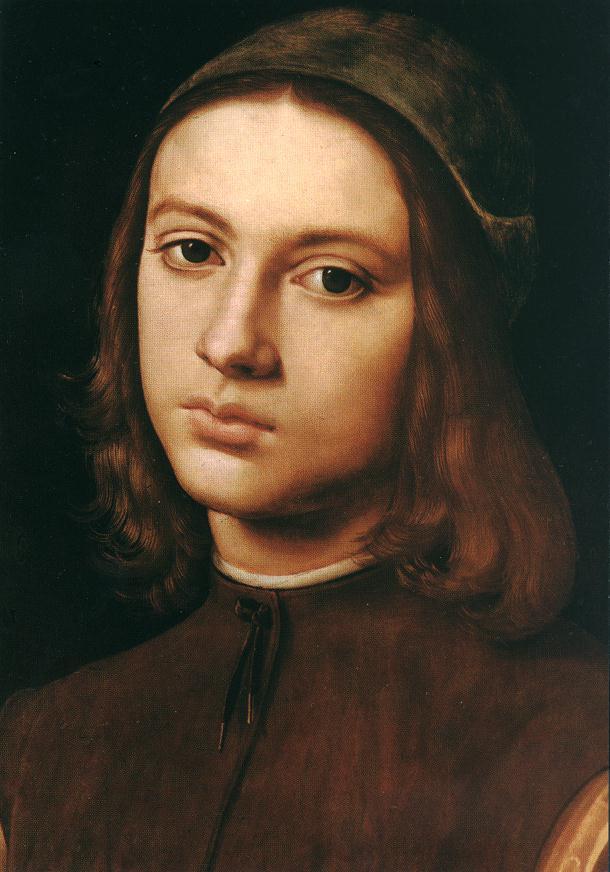 Wikioo.org - สารานุกรมวิจิตรศิลป์ - จิตรกรรม Pietro Perugino (Pietro Vannucci) - Portrait of a Young Man (detail)