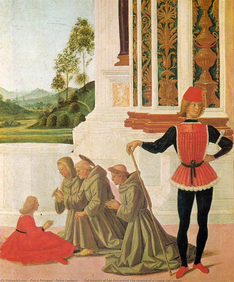 Wikioo.org – L'Enciclopedia delle Belle Arti - Pittura, Opere di Pietro Perugino (Pietro Vannucci) - i miracoli di san Bernardino la guarigione di un giovane Ragazza ( particolare )