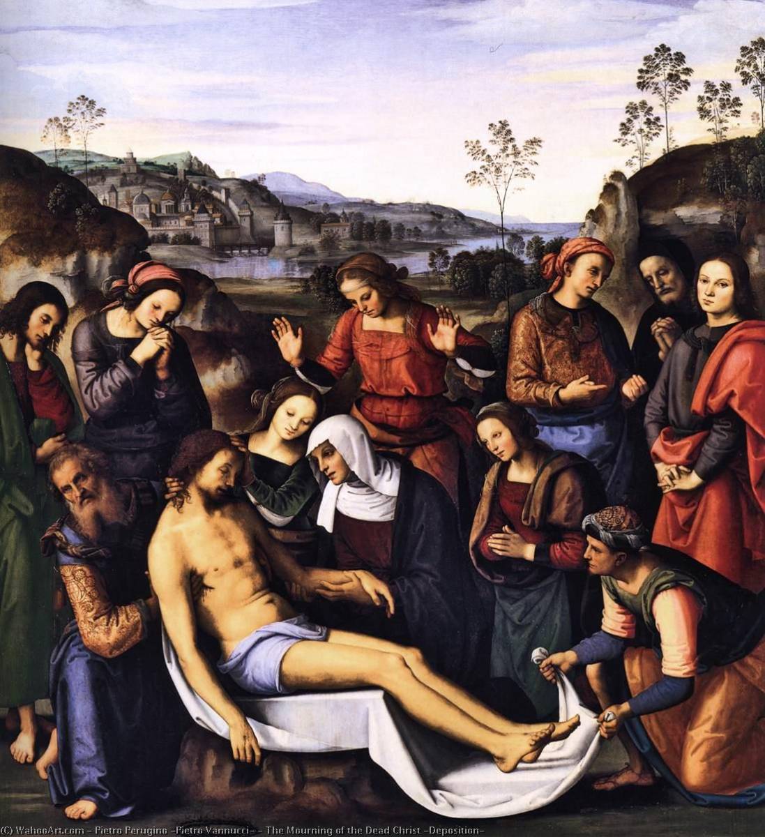 Wikioo.org - The Encyclopedia of Fine Arts - Painting, Artwork by Pietro Perugino (Pietro Vannucci) - The Mourning of the Dead Christ (Deposition)