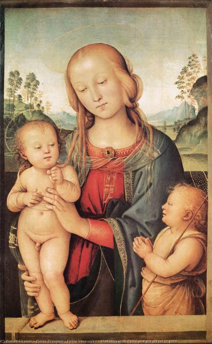 Wikioo.org - The Encyclopedia of Fine Arts - Painting, Artwork by Pietro Perugino (Pietro Vannucci) - Madonna with Child and the Infant St John