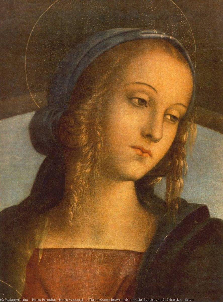 Wikioo.org - สารานุกรมวิจิตรศิลป์ - จิตรกรรม Pietro Perugino (Pietro Vannucci) - The Madonna between St John the Baptist and St Sebastian (detail)