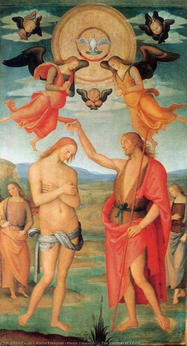 Wikioo.org – La Enciclopedia de las Bellas Artes - Pintura, Obras de arte de Pietro Perugino (Pietro Vannucci) - El bautismo de Cristo