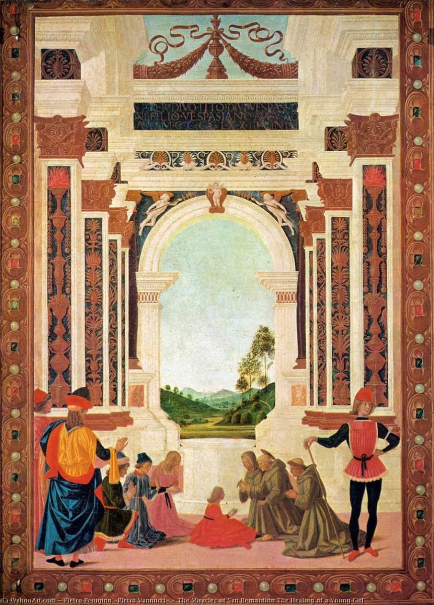 Wikioo.org – La Enciclopedia de las Bellas Artes - Pintura, Obras de arte de Pietro Perugino (Pietro Vannucci) - los milagros de san Bernardino la curación de un joven Chica