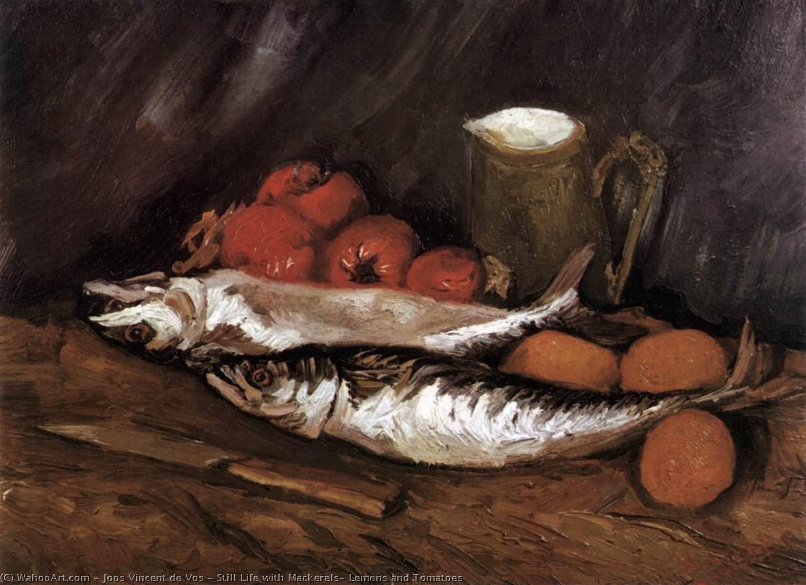 Wikioo.org - The Encyclopedia of Fine Arts - Painting, Artwork by Joos Vincent De Vos - Still Life with Mackerels, Lemons and Tomatoes
