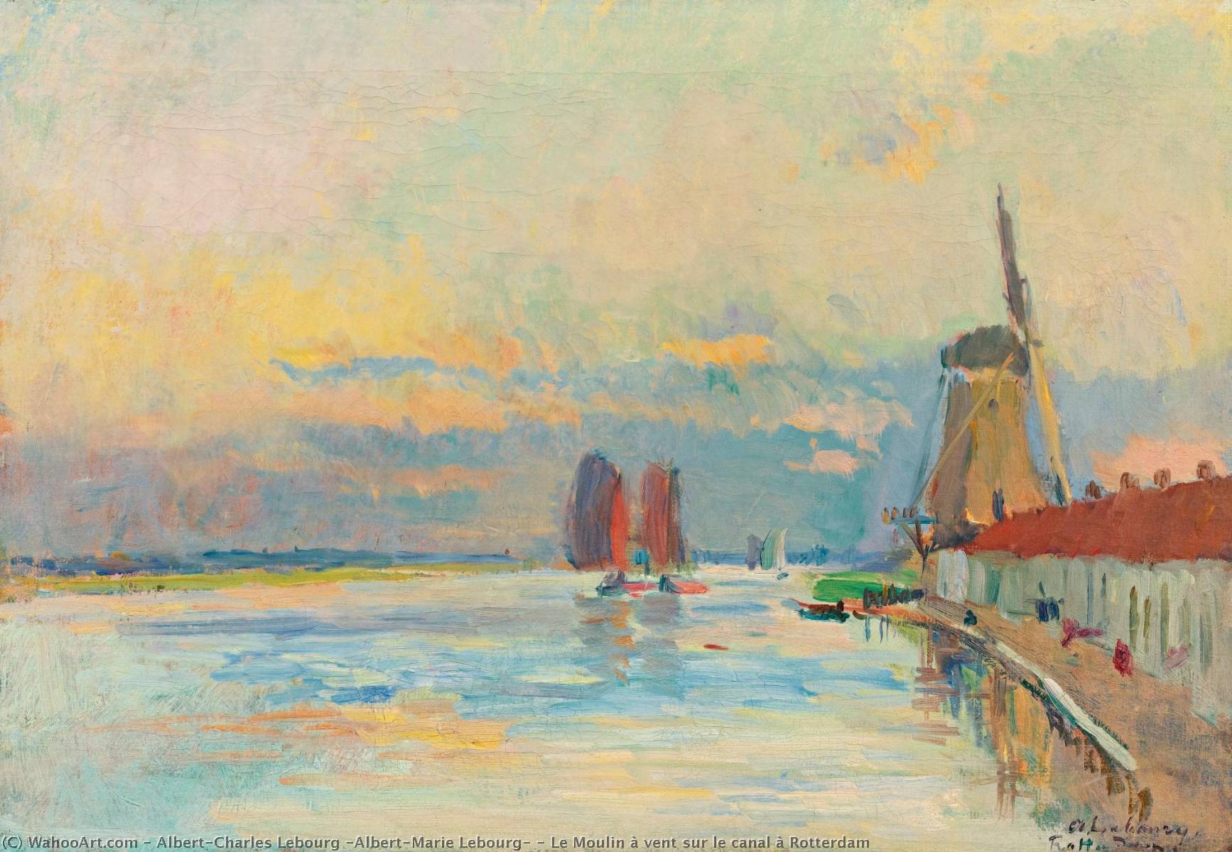 Wikioo.org - The Encyclopedia of Fine Arts - Painting, Artwork by Albert-Charles Lebourg (Albert-Marie Lebourg) - Le Moulin à vent sur le canal à Rotterdam