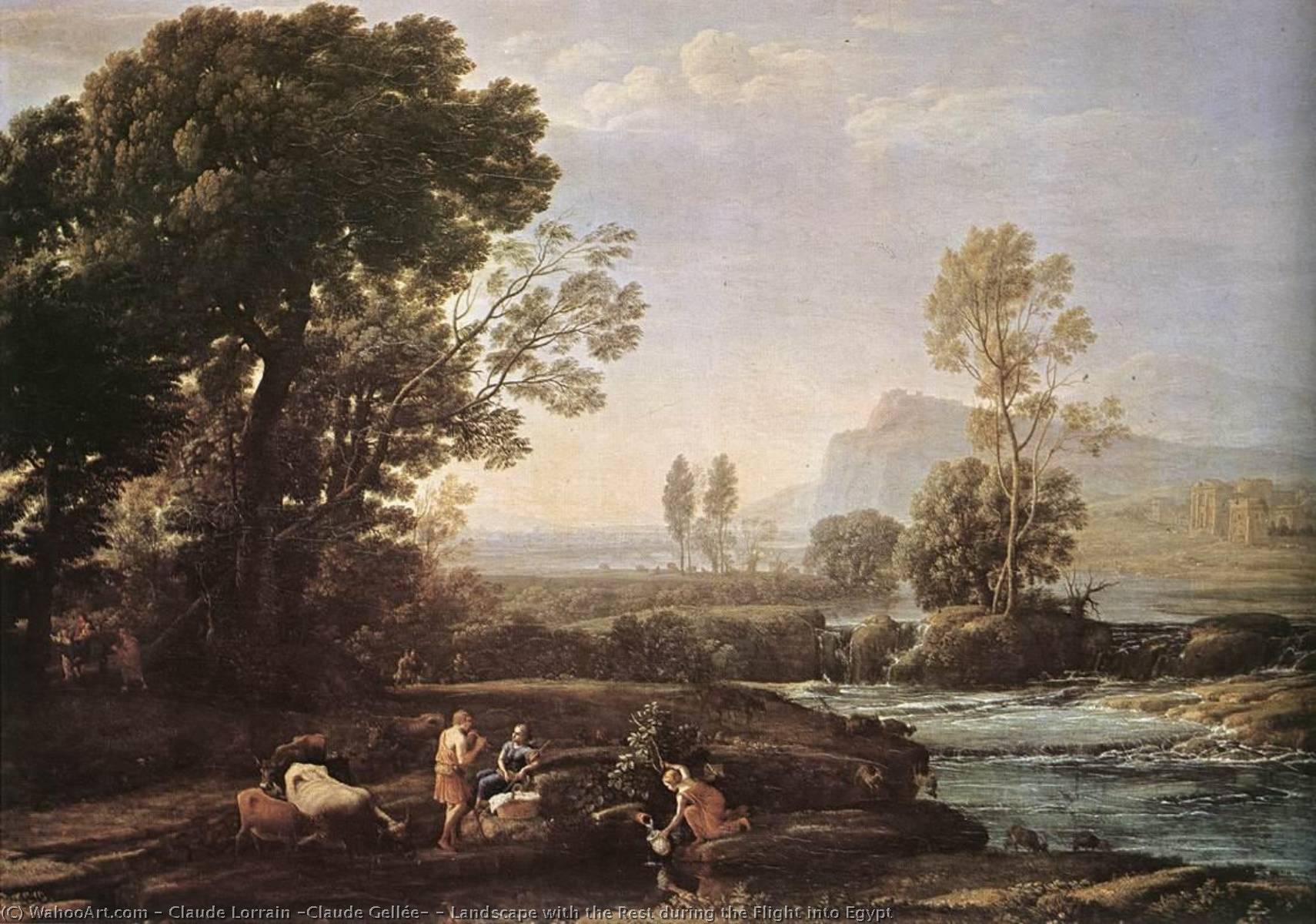 Wikioo.org - The Encyclopedia of Fine Arts - Painting, Artwork by Claude Lorrain (Claude Gellée) - Landscape with the Rest during the Flight into Egypt