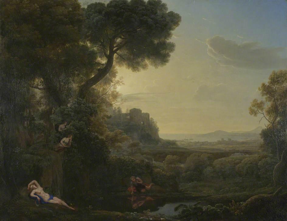 Wikioo.org - The Encyclopedia of Fine Arts - Painting, Artwork by Claude Lorrain (Claude Gellée) - Landscape with Narcissus and Echo
