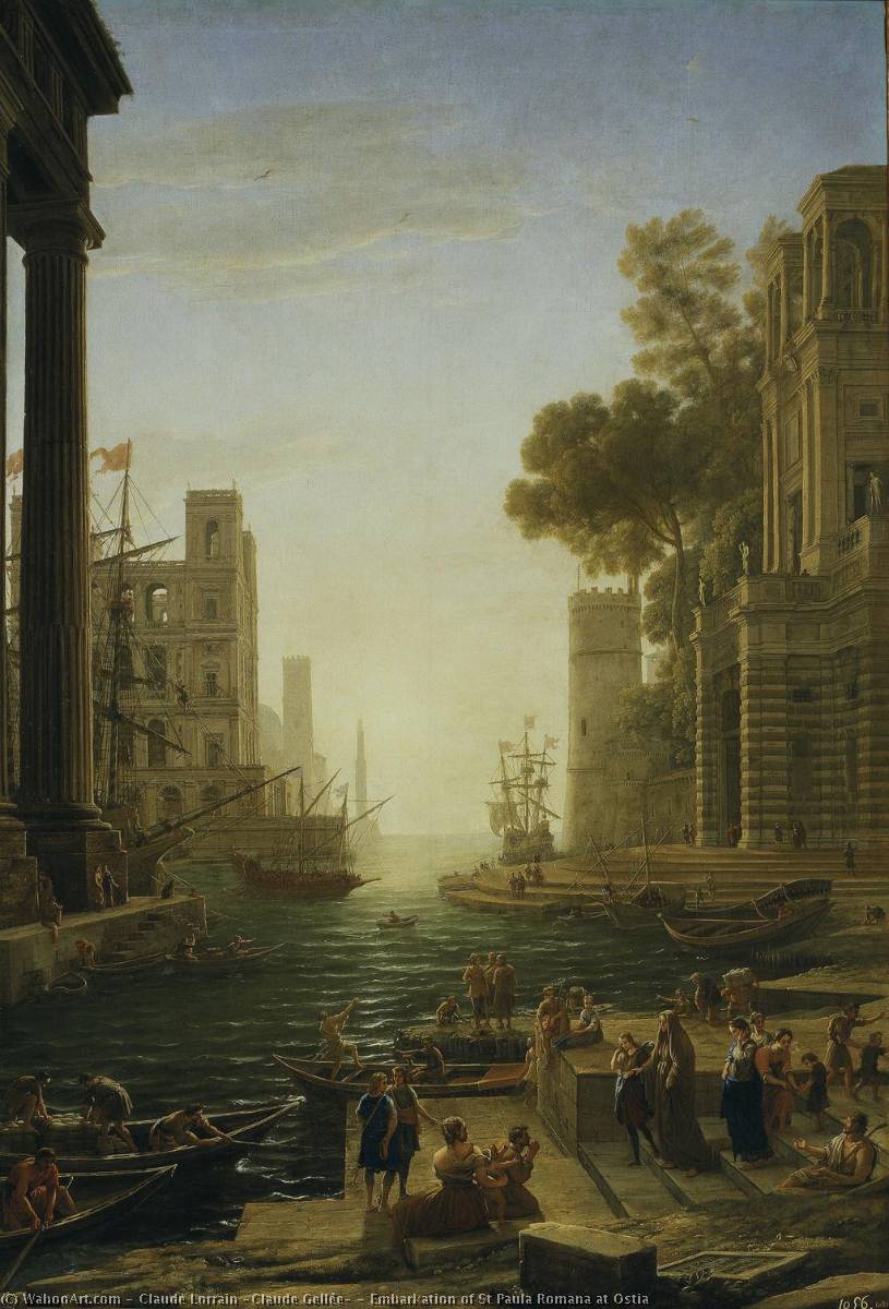 Wikioo.org - The Encyclopedia of Fine Arts - Painting, Artwork by Claude Lorrain (Claude Gellée) - Embarkation of St Paula Romana at Ostia