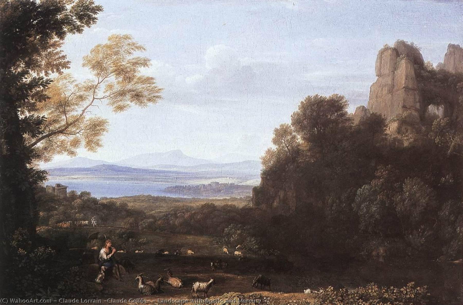Wikioo.org - The Encyclopedia of Fine Arts - Painting, Artwork by Claude Lorrain (Claude Gellée) - Landscape with Apollo and Mercury