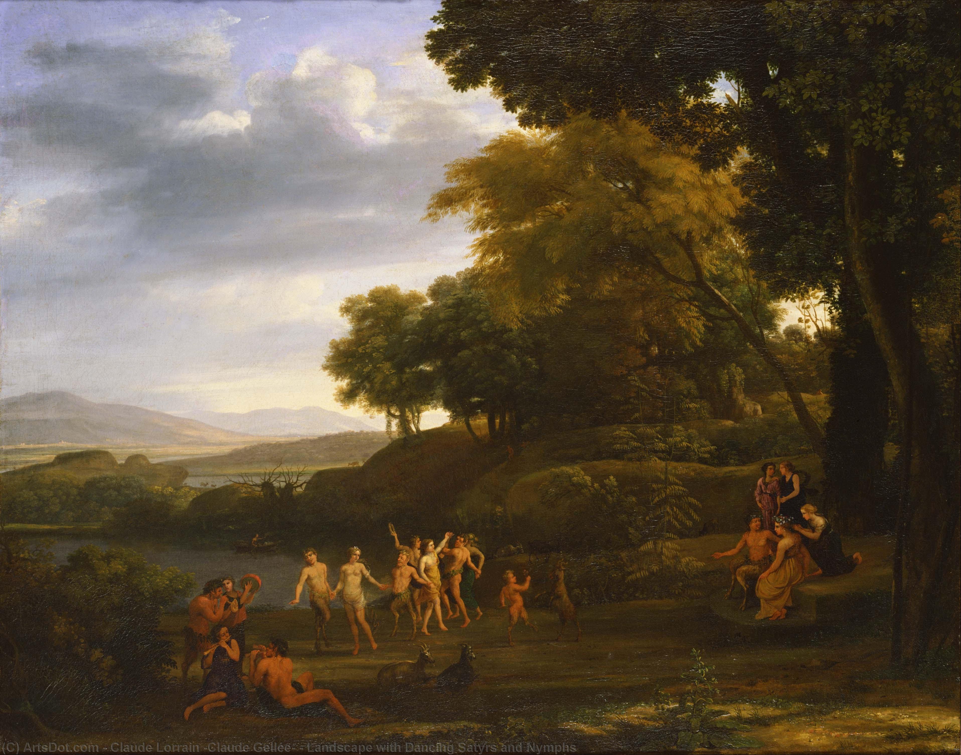 Wikioo.org - The Encyclopedia of Fine Arts - Painting, Artwork by Claude Lorrain (Claude Gellée) - Landscape with Dancing Satyrs and Nymphs