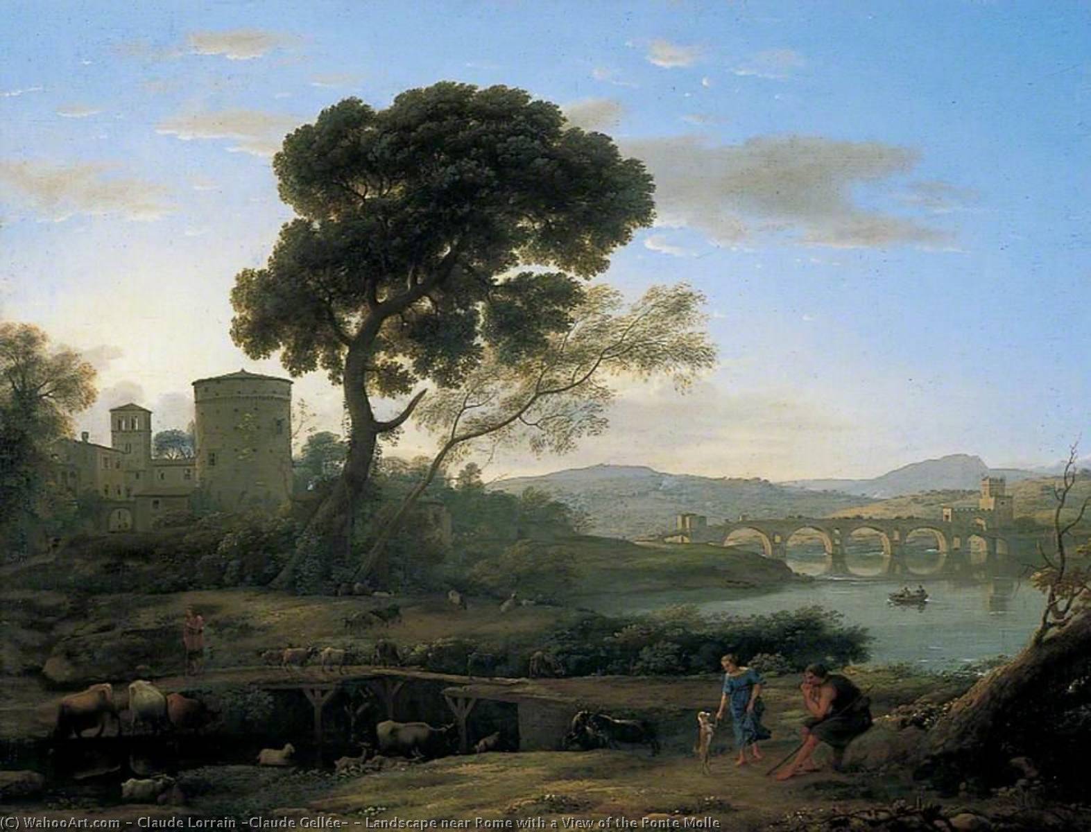 Wikioo.org – L'Encyclopédie des Beaux Arts - Peinture, Oeuvre de Claude Lorrain (Claude Gellée) - paysage proche rome avec un Vue de ponte molle
