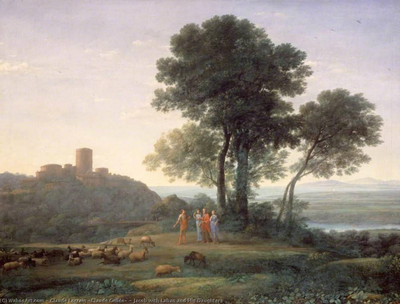 Wikioo.org - The Encyclopedia of Fine Arts - Painting, Artwork by Claude Lorrain (Claude Gellée) - Jacob with Laban and His Daughters