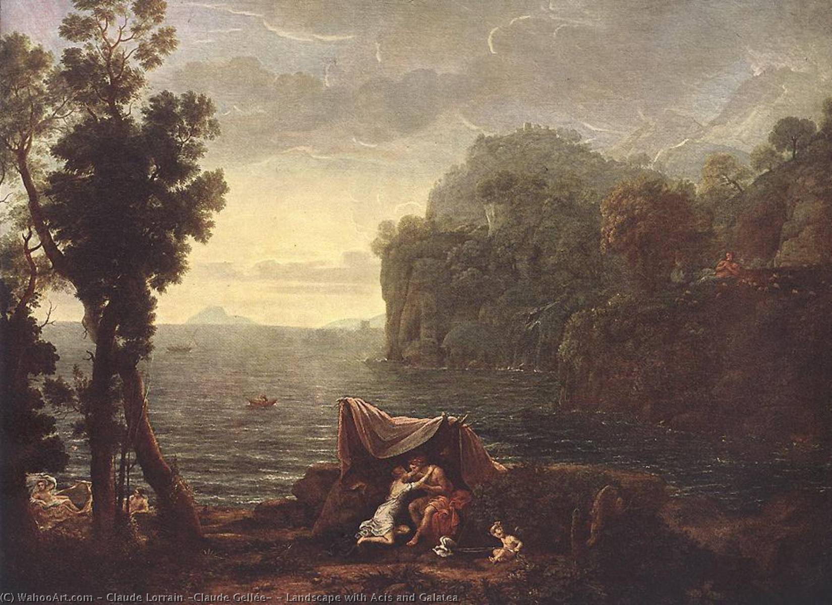 Wikioo.org - The Encyclopedia of Fine Arts - Painting, Artwork by Claude Lorrain (Claude Gellée) - Landscape with Acis and Galatea