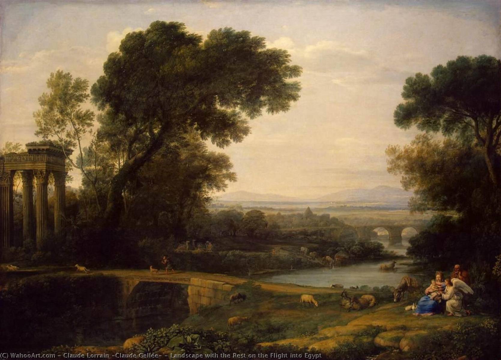 Wikioo.org - The Encyclopedia of Fine Arts - Painting, Artwork by Claude Lorrain (Claude Gellée) - Landscape with the Rest on the Flight into Egypt