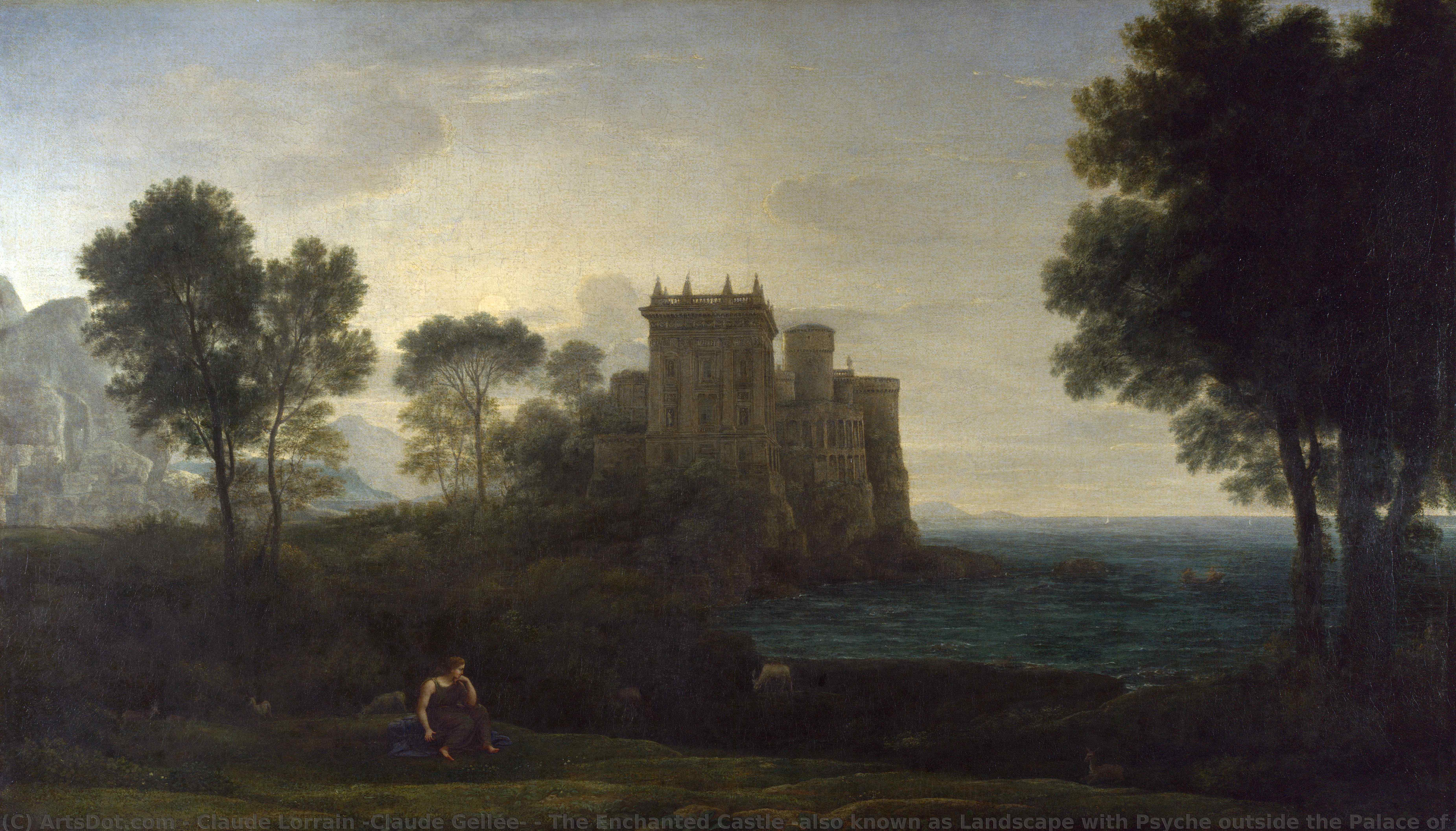Wikioo.org - The Encyclopedia of Fine Arts - Painting, Artwork by Claude Lorrain (Claude Gellée) - The Enchanted Castle (also known as Landscape with Psyche outside the Palace of Cupid)