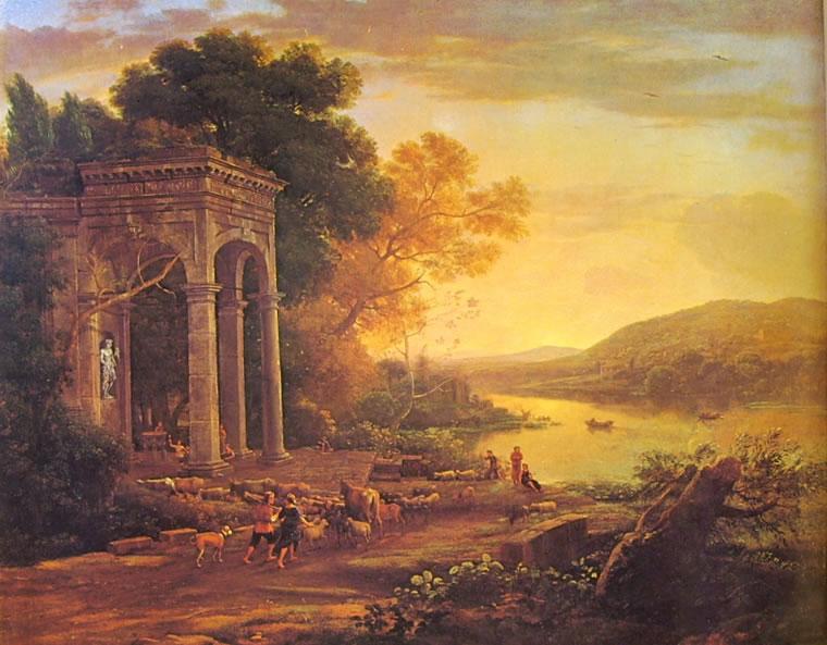 Wikioo.org – L'Enciclopedia delle Belle Arti - Pittura, Opere di Claude Lorrain (Claude Gellée) - paesaggio con un Tempio  di  bacco