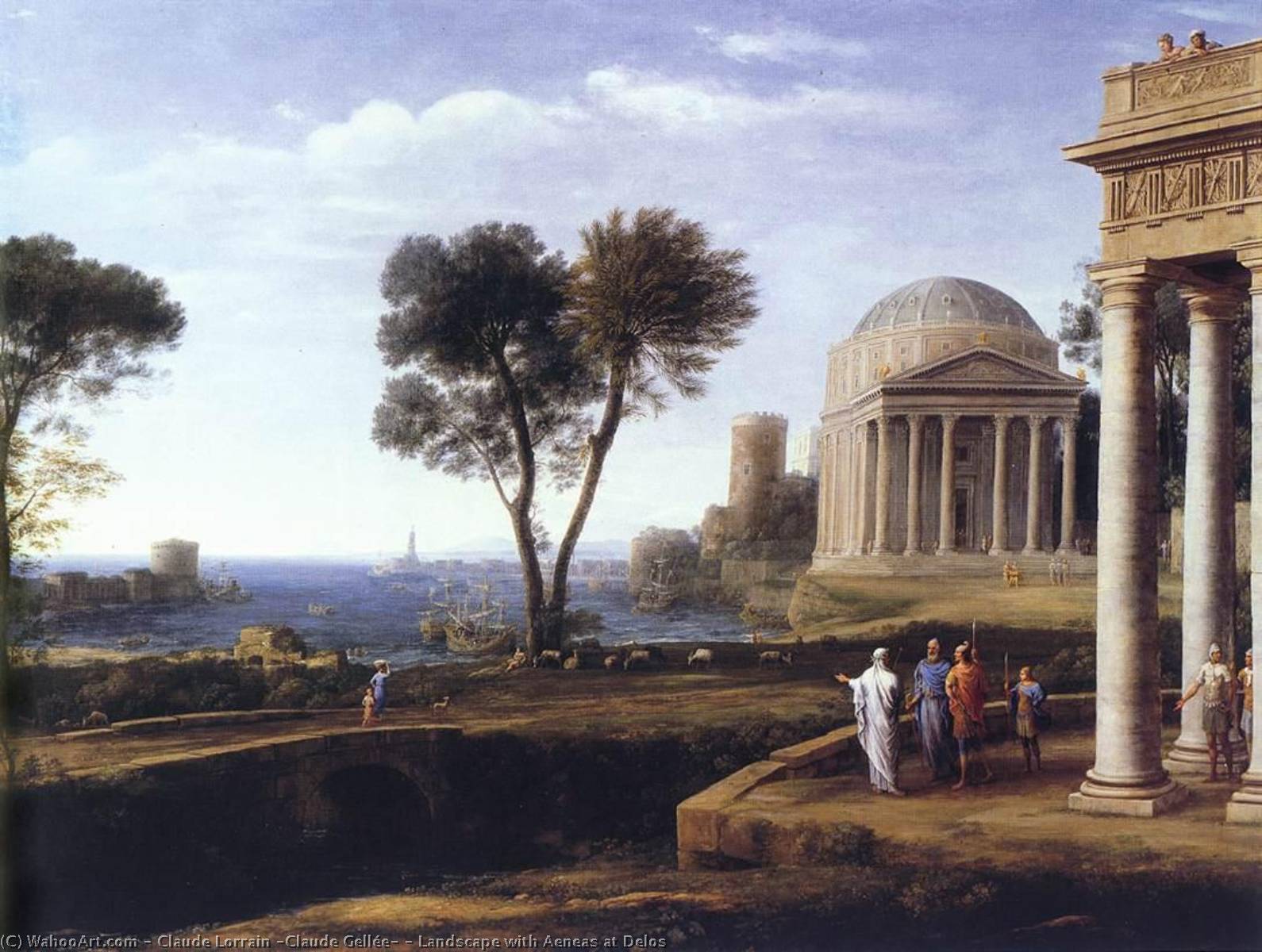 Wikoo.org - موسوعة الفنون الجميلة - اللوحة، العمل الفني Claude Lorrain (Claude Gellée) - Landscape with Aeneas at Delos