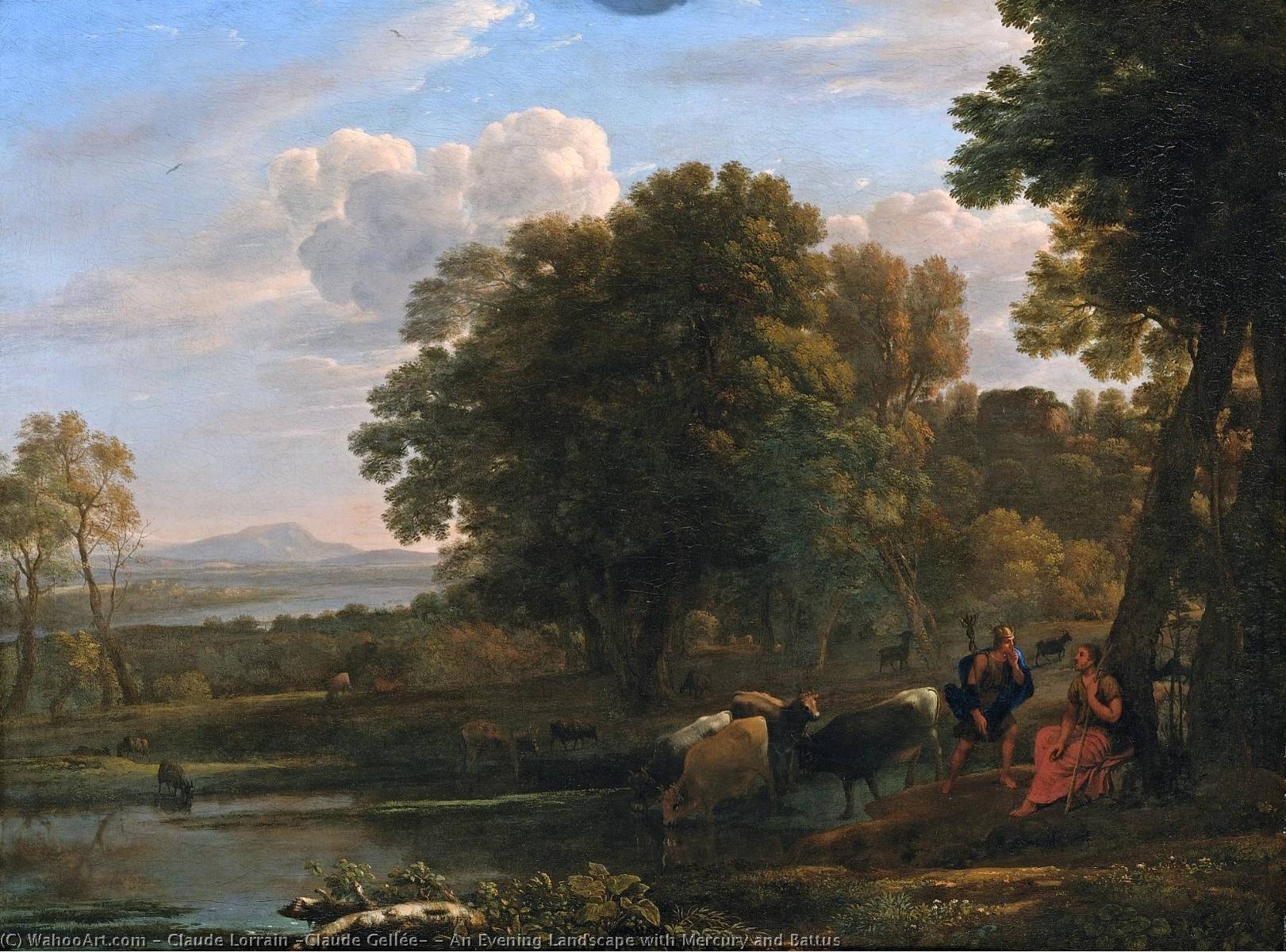 Wikioo.org - The Encyclopedia of Fine Arts - Painting, Artwork by Claude Lorrain (Claude Gellée) - An Evening Landscape with Mercury and Battus