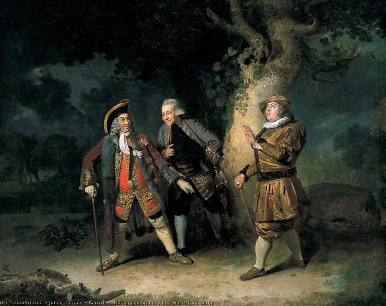 Wikioo.org - The Encyclopedia of Fine Arts - Painting, Artwork by Johann Zoffany - Garrick, Ackman and Bransby in a Scene from Lethe