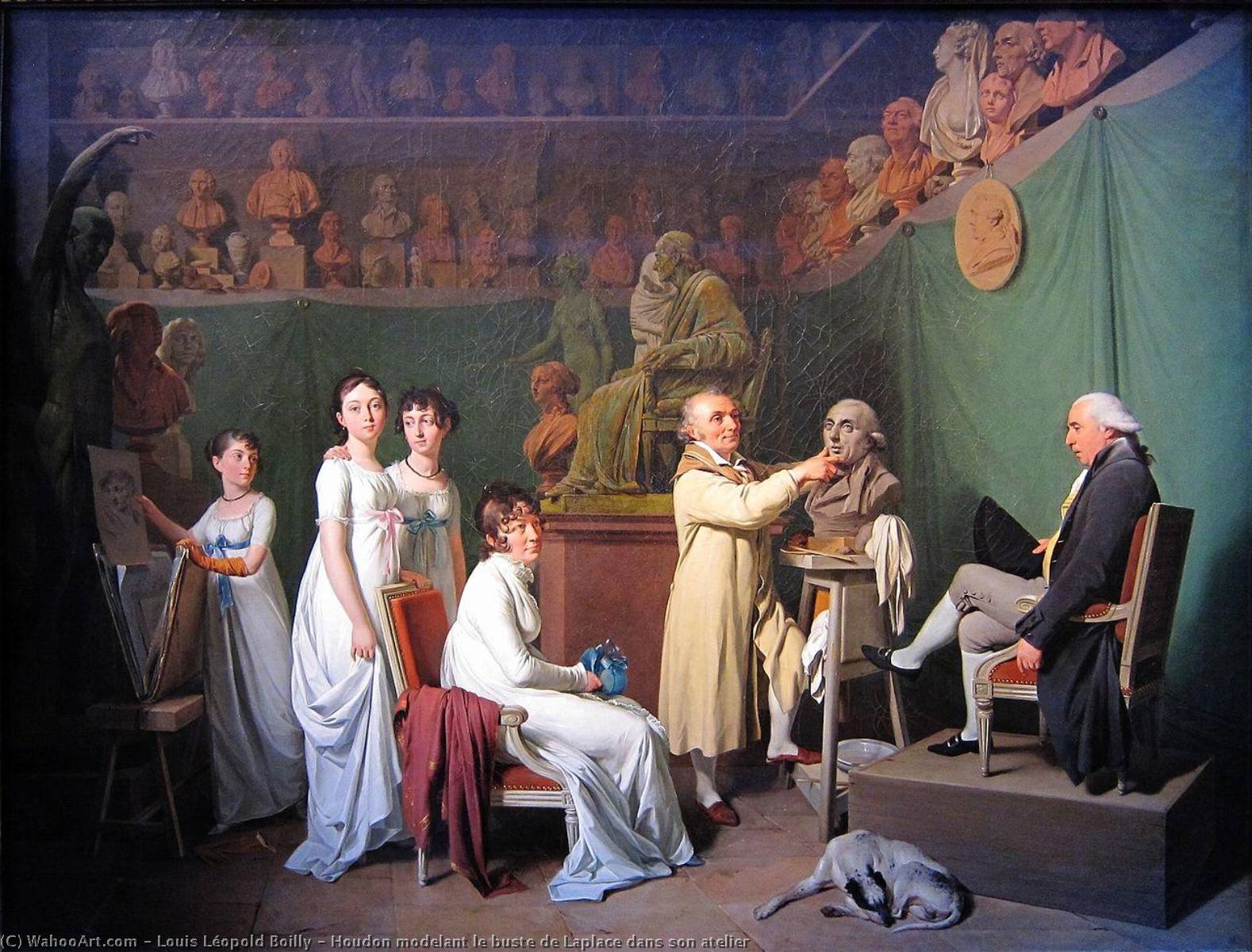WikiOO.org - Enciclopédia das Belas Artes - Pintura, Arte por Louis Léopold Boilly - Houdon modelant le buste de Laplace dans son atelier