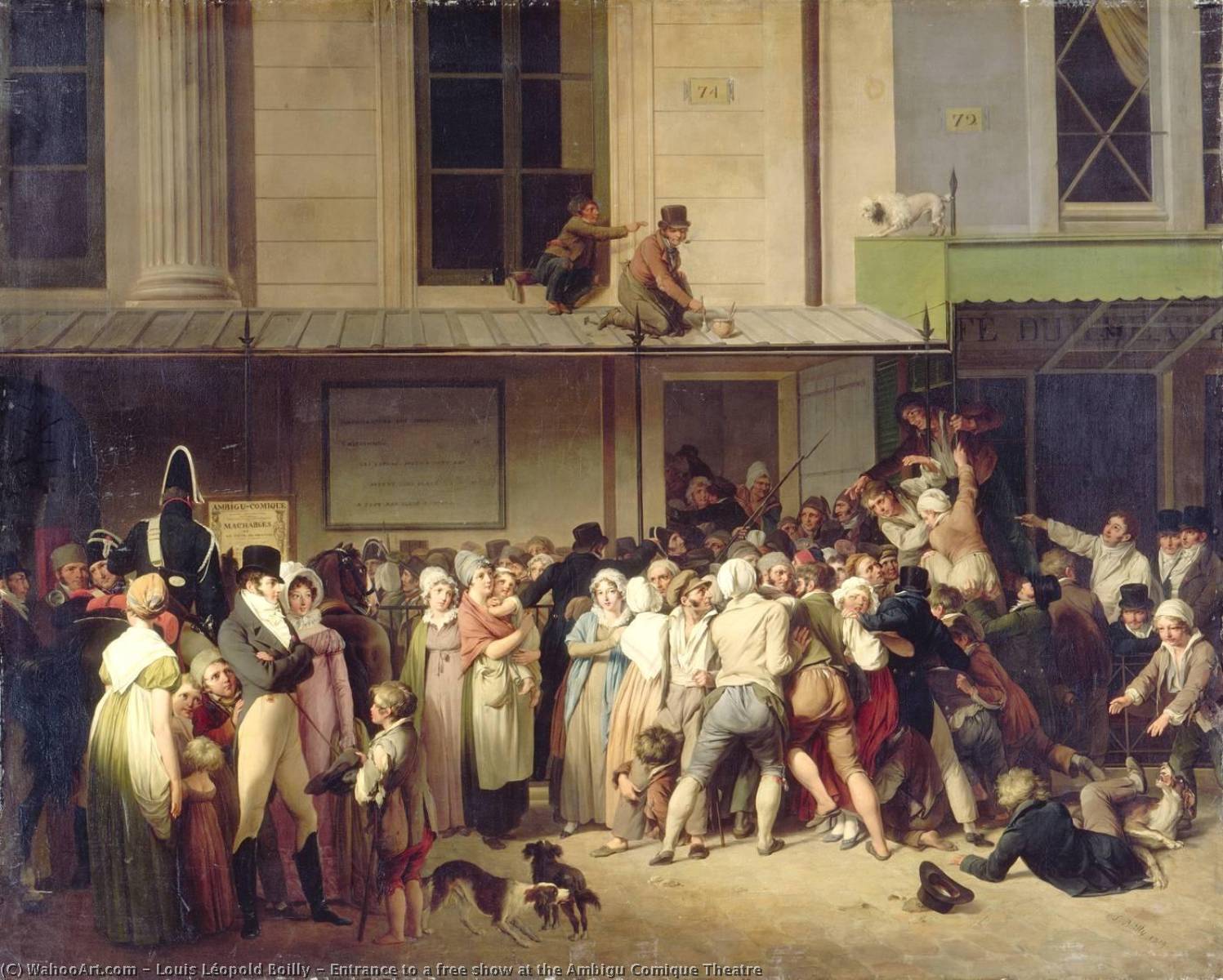 Wikioo.org - The Encyclopedia of Fine Arts - Painting, Artwork by Louis Léopold Boilly - Entrance to a free show at the Ambigu Comique Theatre