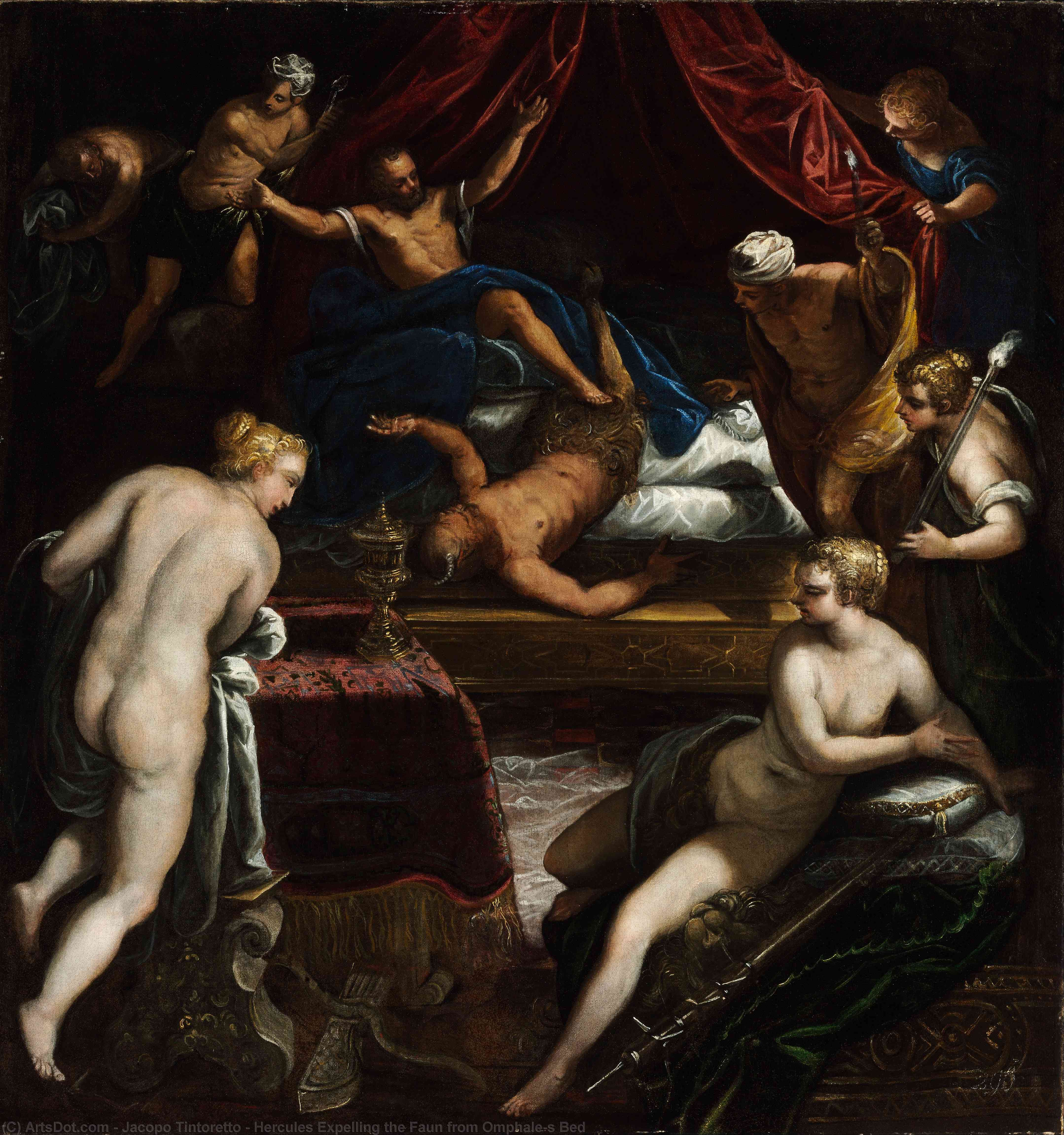Wikioo.org - The Encyclopedia of Fine Arts - Painting, Artwork by Jacopo Tintoretto - Hercules Expelling the Faun from Omphale's Bed