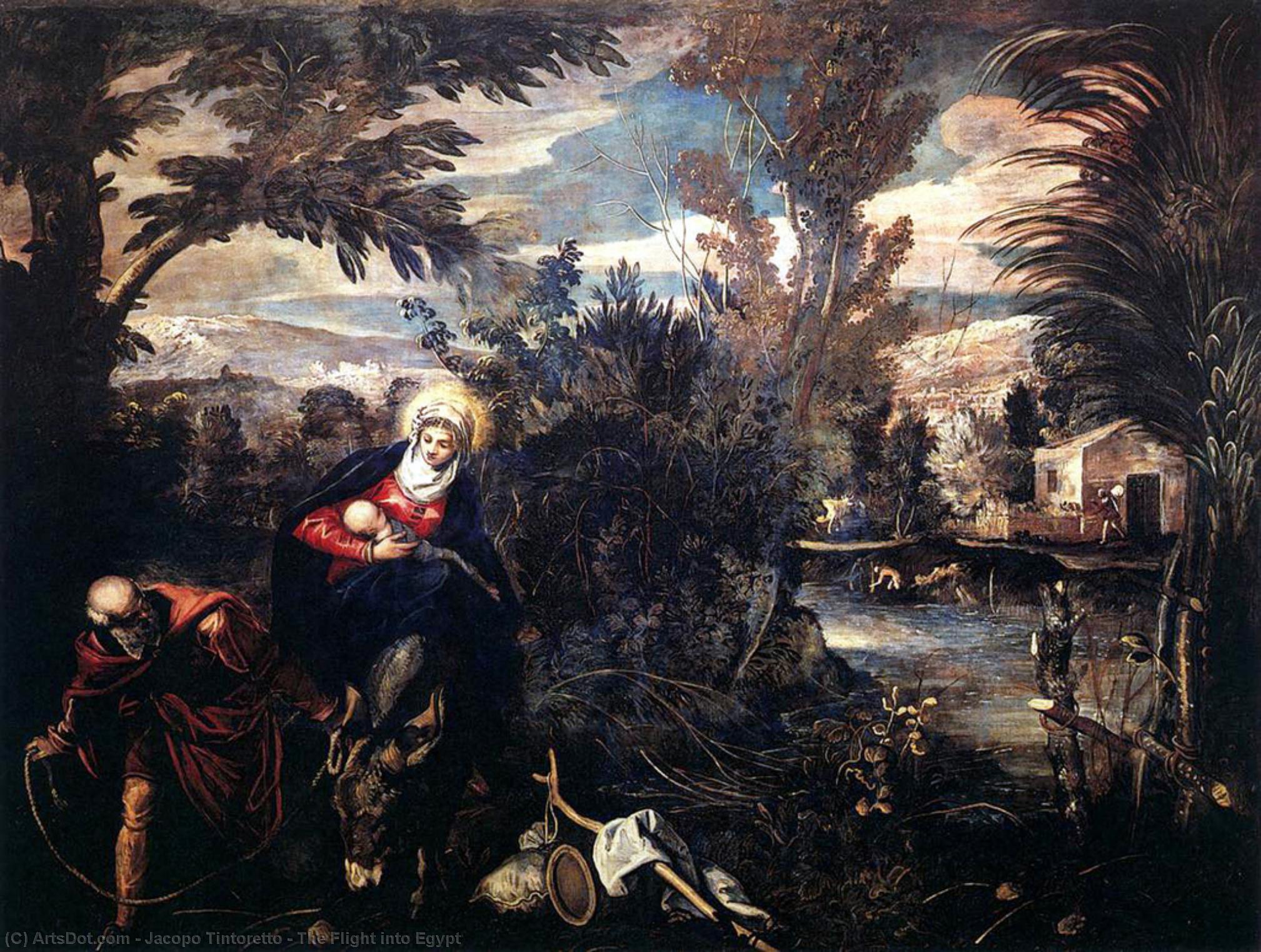 WikiOO.org – 美術百科全書 - 繪畫，作品 Jacopo Tintoretto - 飞行 成  埃及