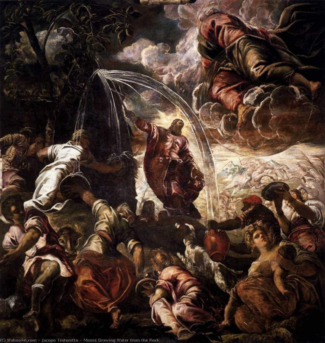 Wikioo.org – La Enciclopedia de las Bellas Artes - Pintura, Obras de arte de Jacopo Tintoretto - Moisés dibujo  agua  de  el  balancear